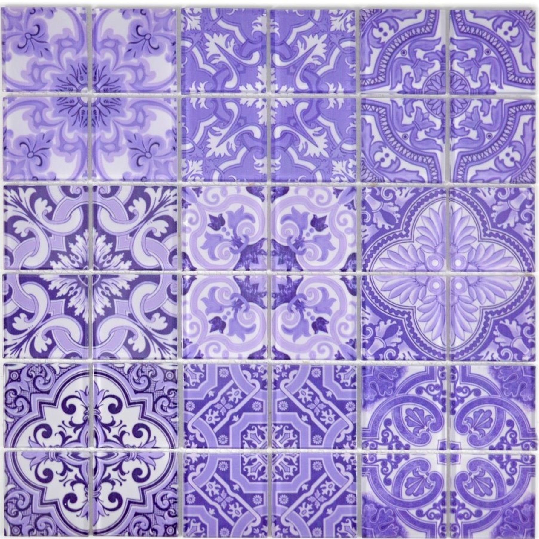 Dekorative Wandfliese Mosani Glasmosaik Vintage violett, lila Mosaikfliesen Retro Wandverkleidung