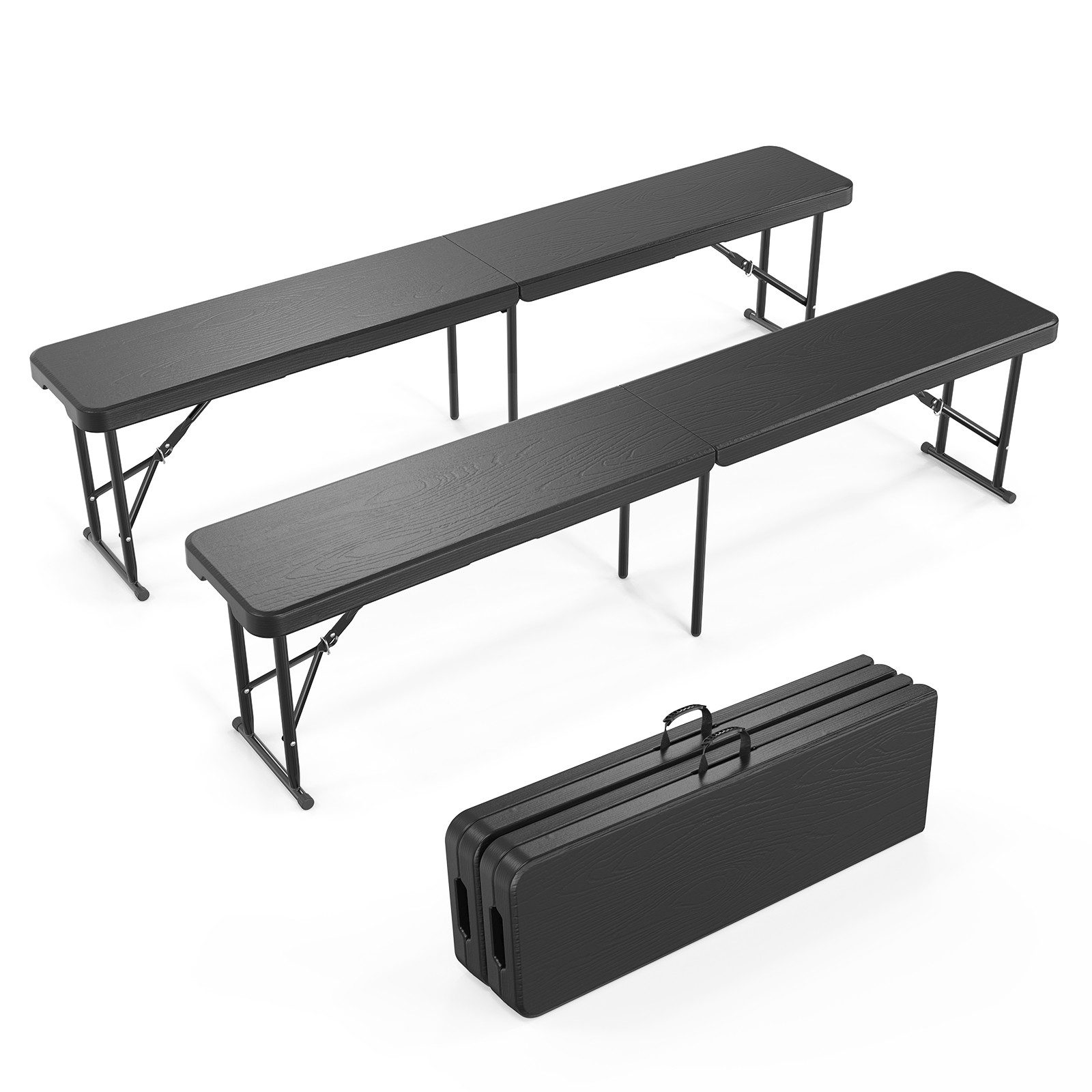 VINGLI Gartenbank Wetterfest aus Kunststoff, Klappbank, Sitzbank Flur, Bierbank (2-St), 182 x 28 x 43 cm, ideal für Garten, Camping & Outdoor