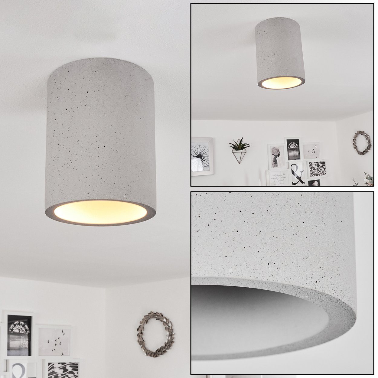 hofstein Deckenleuchte »Portegrandi« moderne Deckenlampe aus Beton in Grau, ohne  Leuchtmittel, runde Leuchte im schlichten Design, Ø11cm, 1xGU10