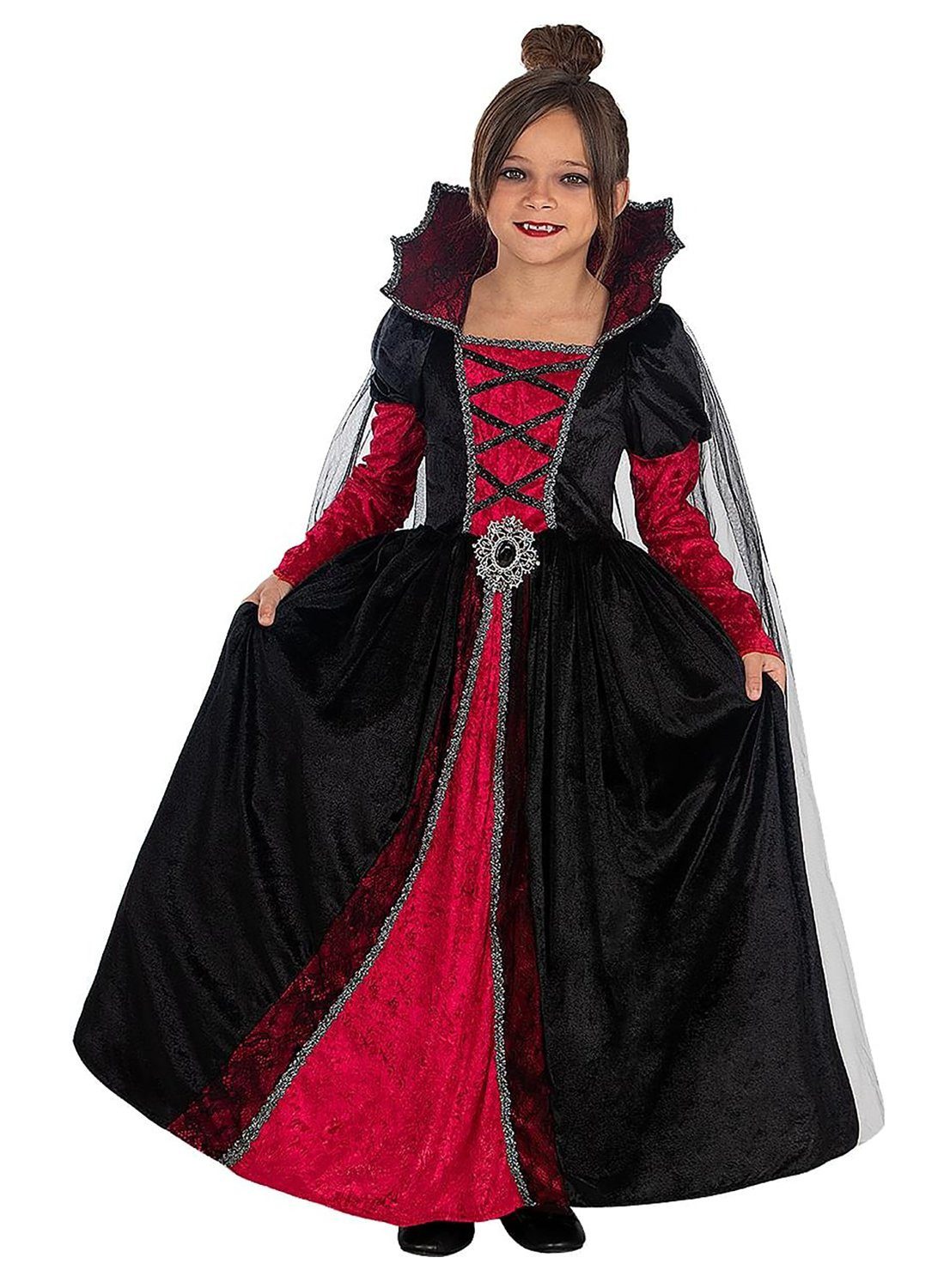 Metamorph Vampir-Kostüm Vampirgräfin - Halloween Kostüm Kinder Mädchen, Elegantes Barockkleid für kleine Herrscherinnen der Nacht