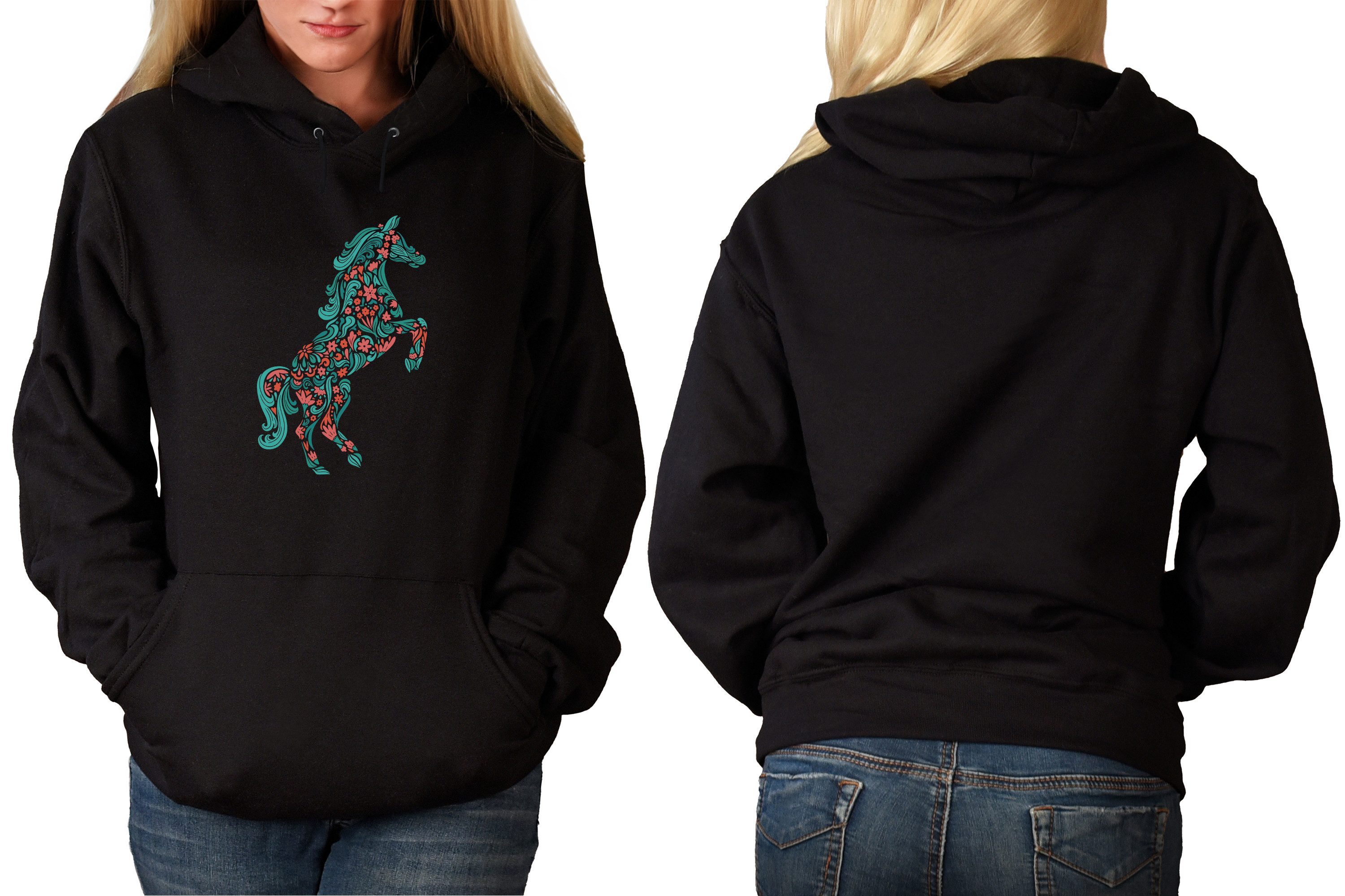 MyDesign24 Hoodie Pferde Kapuzen Pulli - Pferd aus Blumen Herren und Damen Kapuzensweater i151