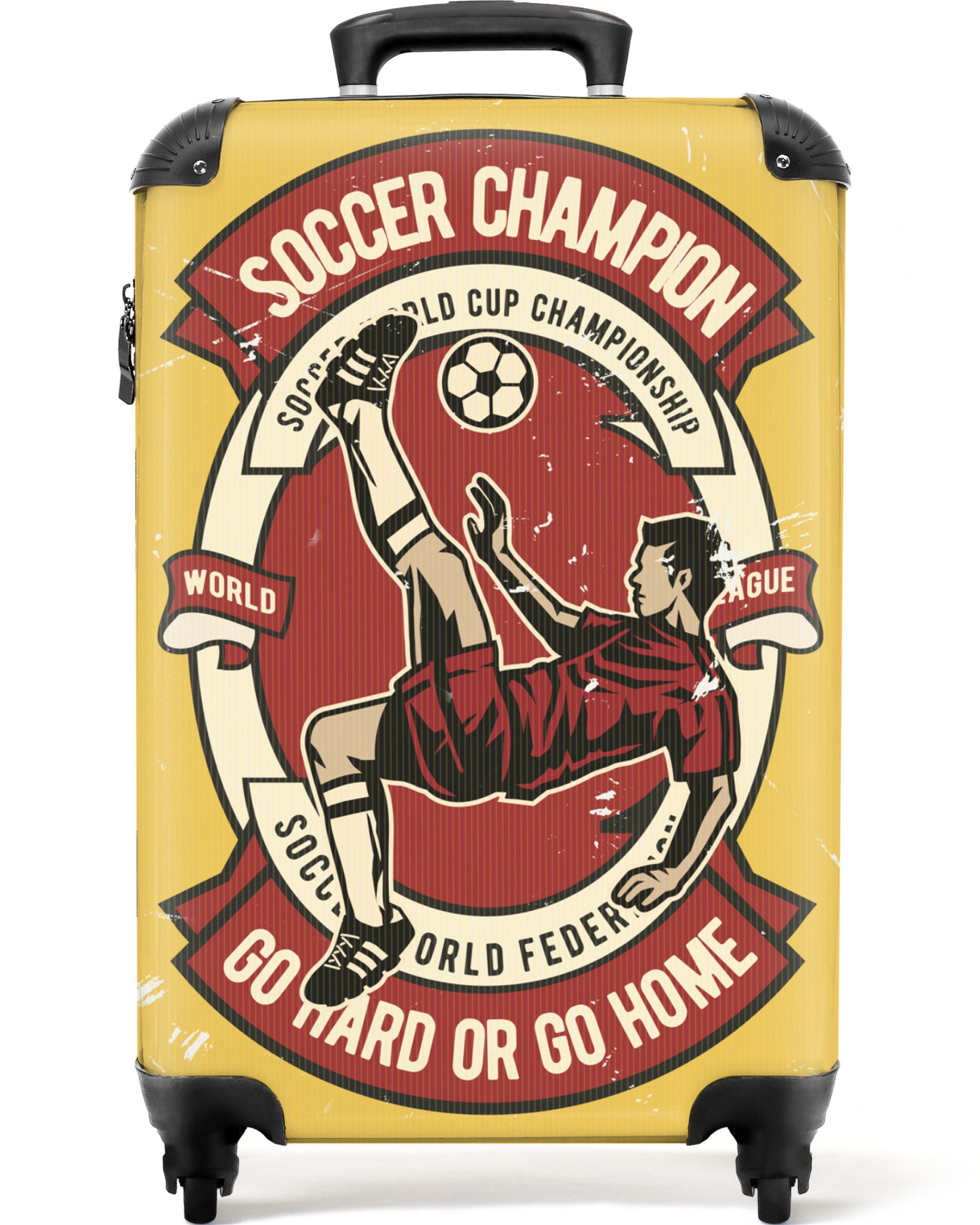 NoBoringSuitcases.com© Kinderkoffer Fußball - Jahrgang - Gelb - Sport 55x35x20cm, 4 Rollen, Reisetasche mit Rollen, Koffer Handgepäck Flugzeug