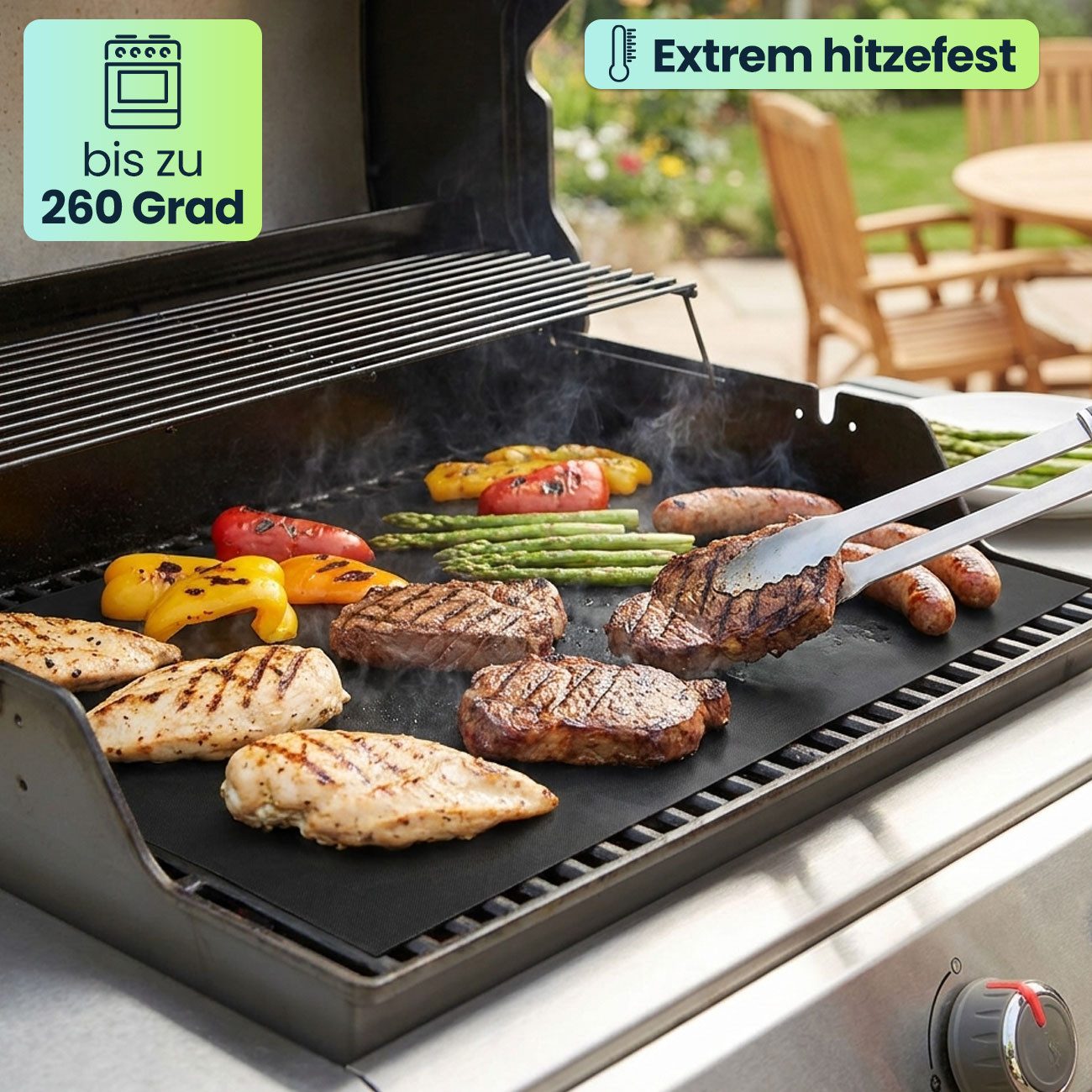 Casativo Grillplatte Bratmatte aus Glasfaser-Material, Antihaft BBQ-Grillmatte (3-St), für Gasgrill, Holzkohlegrill, Elektrogrill, lebensmittelkonform – Bild 4 von 5