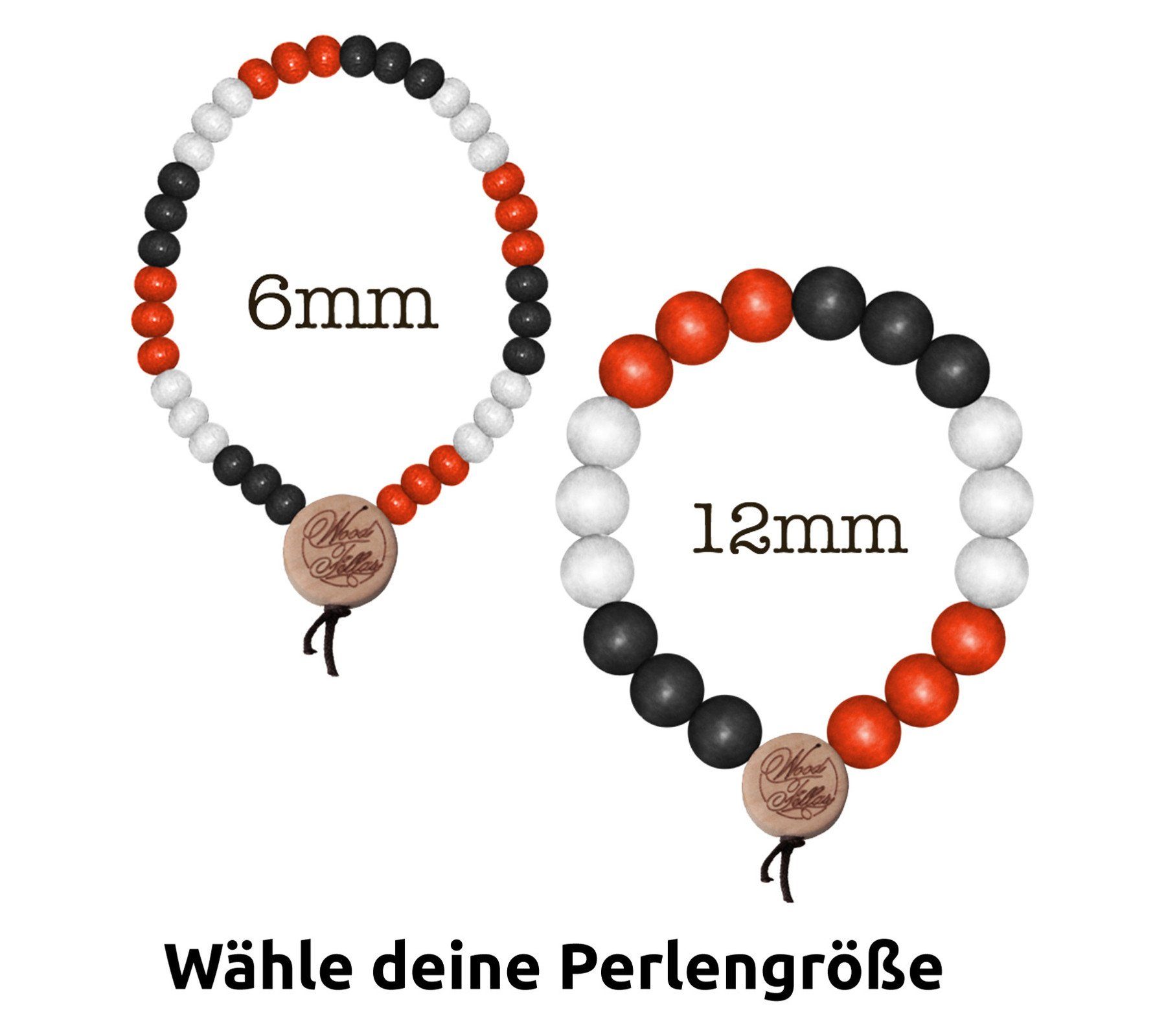 WOOD FELLAS Armband WOOD FELLAS Mode-Schmuck lockeres Holz-Armband Deluxe Pearl Bracelet Holzanhänger Schwarz/Rot/Weiß