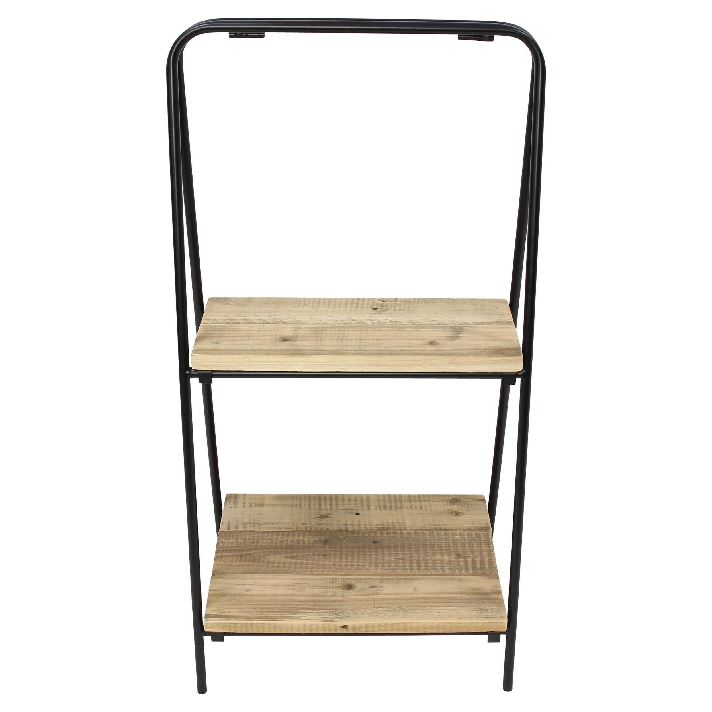Frank Flechtwaren Regal Regal Modern Metall schwarz 2 Böden recyceltes Holz