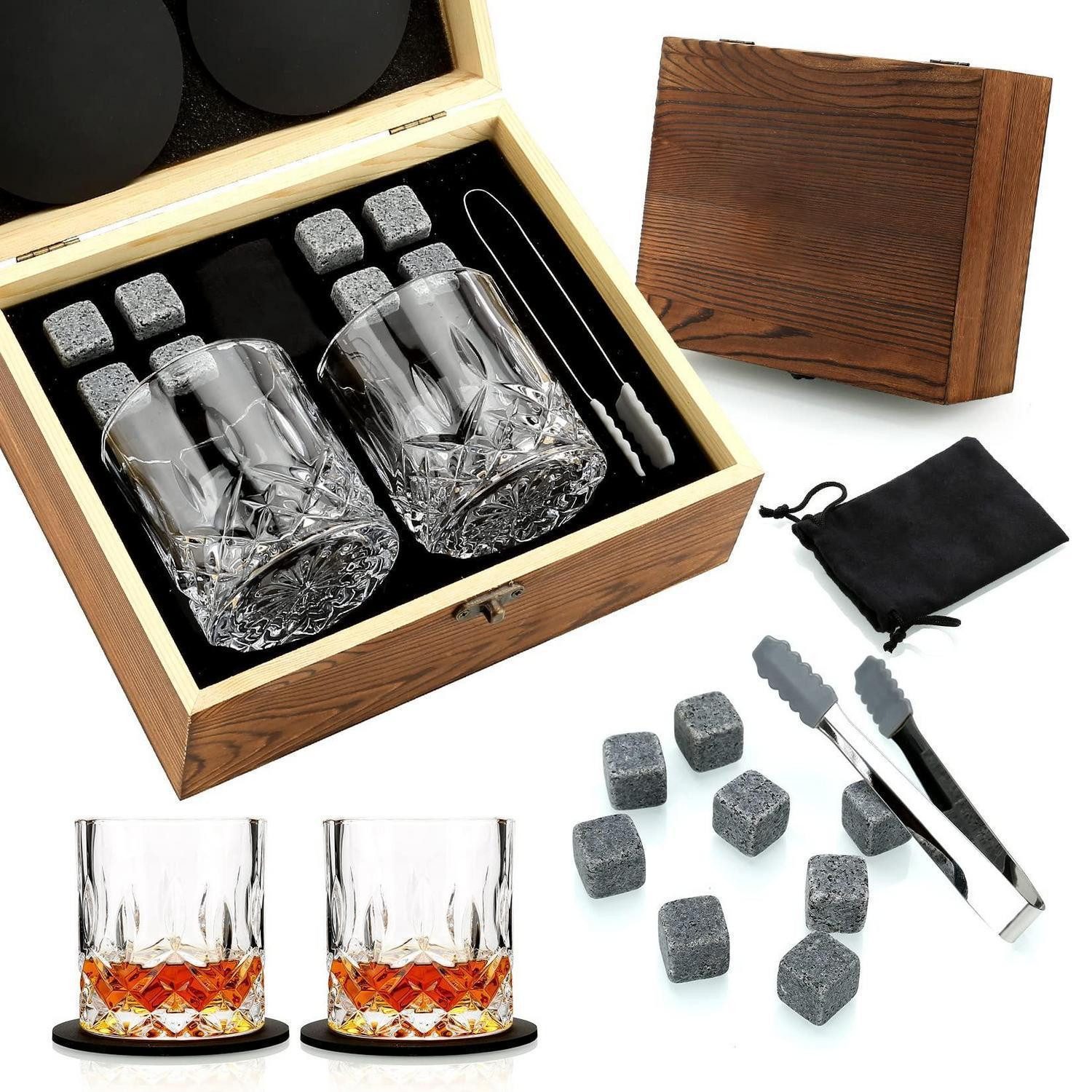 LuxusKollektion Whiskyglas Whiskyglas Geschenkset mit 8 Steinen und Holzbox