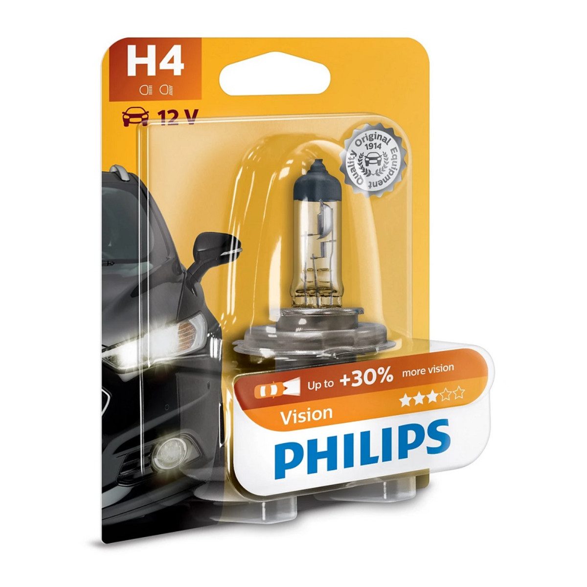 Philips KFZ-Ersatzleuchte H4, P43t-38, 1 St., Warmweiß, Kombilampe für Abblend und Fernlicht mit hoher Leistung