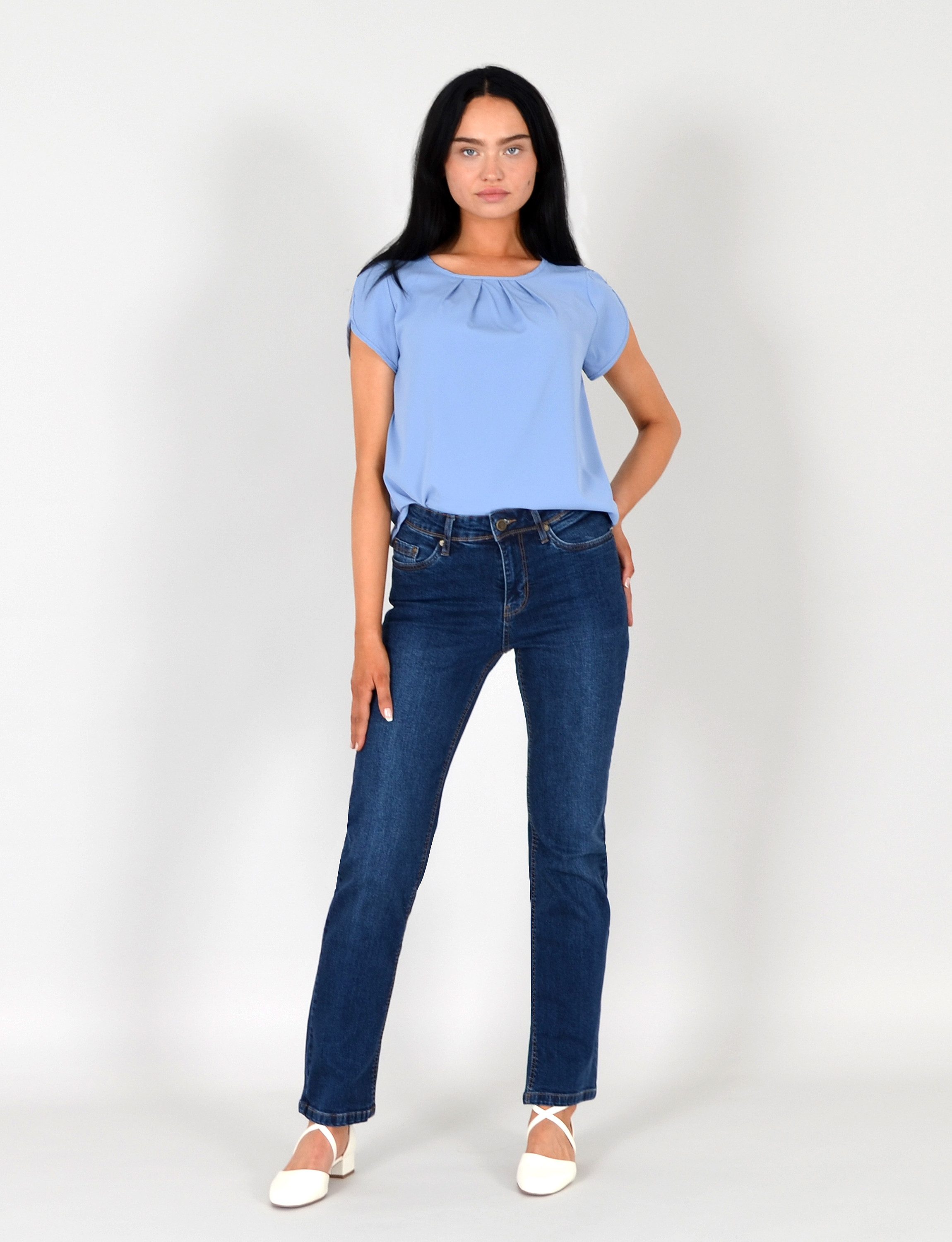 ESRA Straight-Jeans Damen Straight Leg Jeans hohe Leibhöhe Stretch-Jeans Regular Jeans G6 High Waist Straight Fit Jeans Damen Regular Hose bis Übergröße