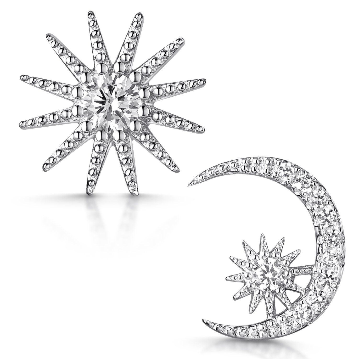 Materia Paar Ohrstecker Damen Sonne Mond Sterne Zirkonia SO-106, 925 Sterling Silber, rhodiniert