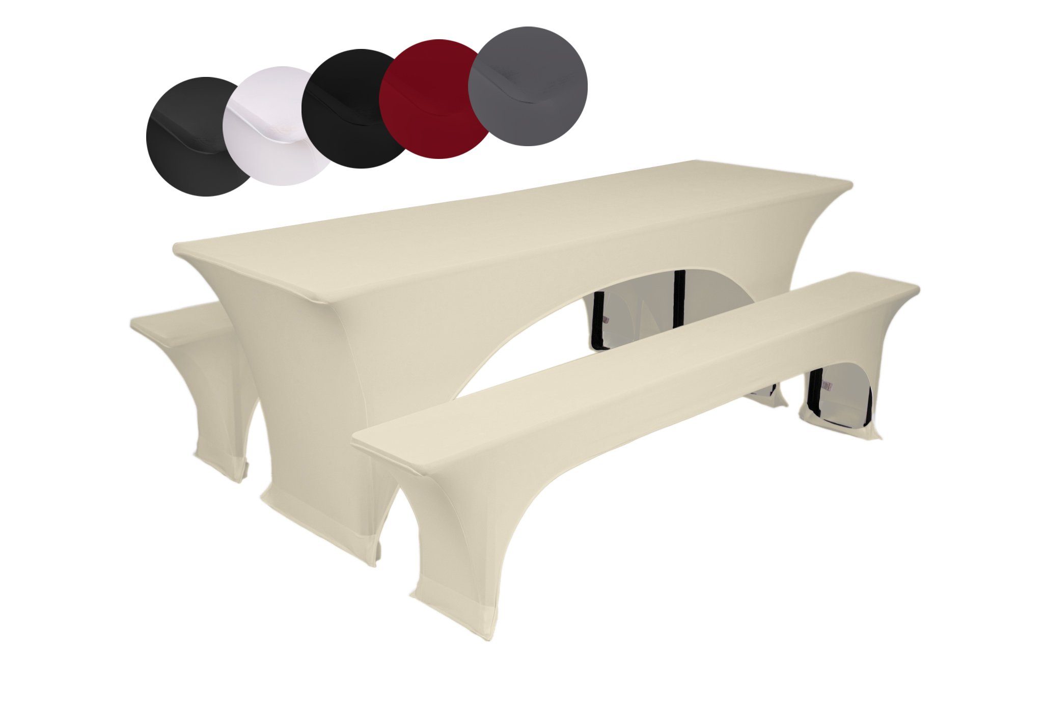 TexDeko Накидки-Set Stretch-Hussen-Set für Bierzeltgarnitur Biertisch 220cm (10% Elastan), strapazierfähig, waschbar, pflegeleicht