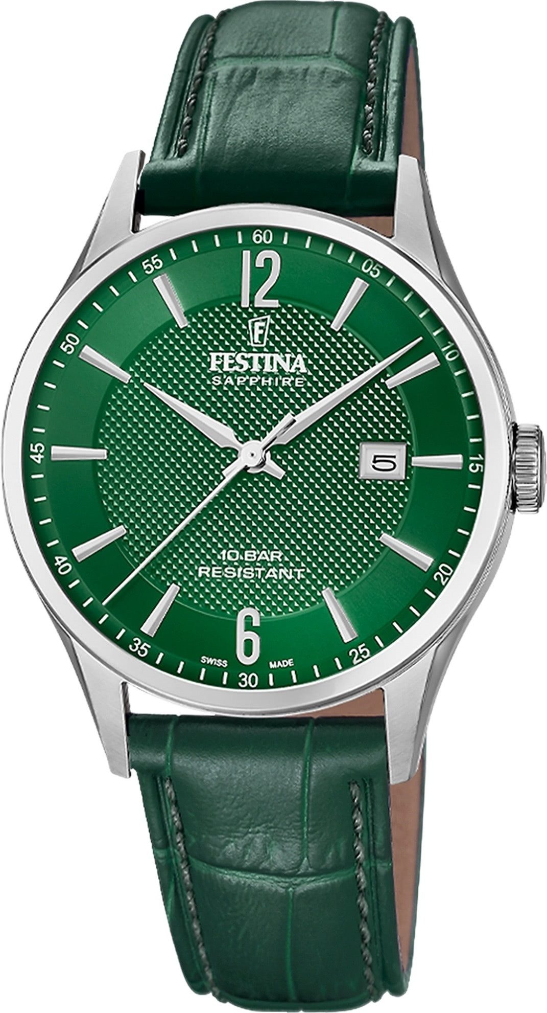 Festina Quarzuhr Festina Herrenuhr Swiss Made Armbanduhr, (Analoguhr), Herren Armbanduhr rund, Lederarmband grün, Elegant