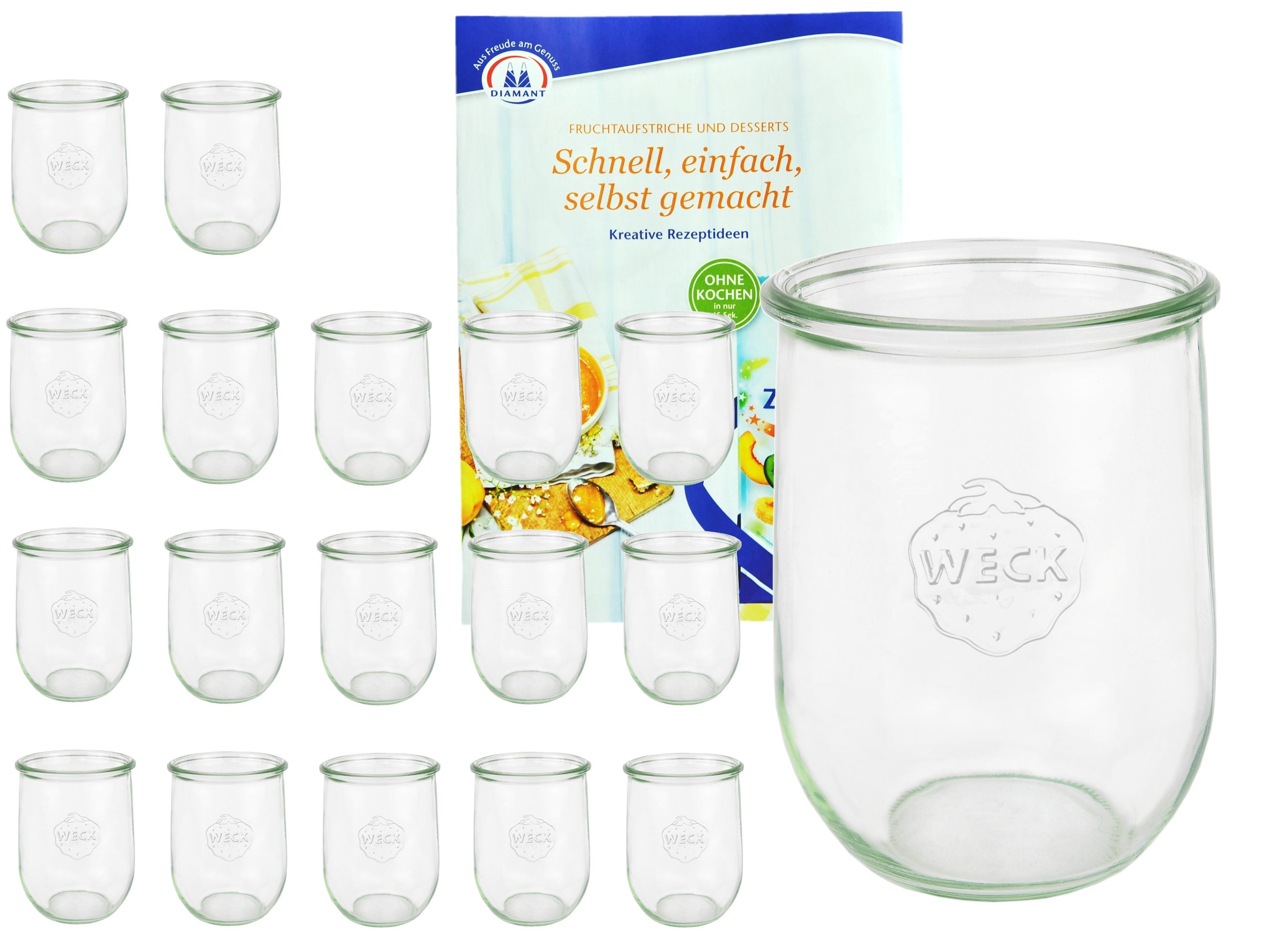 MamboCat Einmachglas 18er Set Weck Gläser 1062ml Tulpengläser Sturzgläser inkl. Rezeptheft, Glas