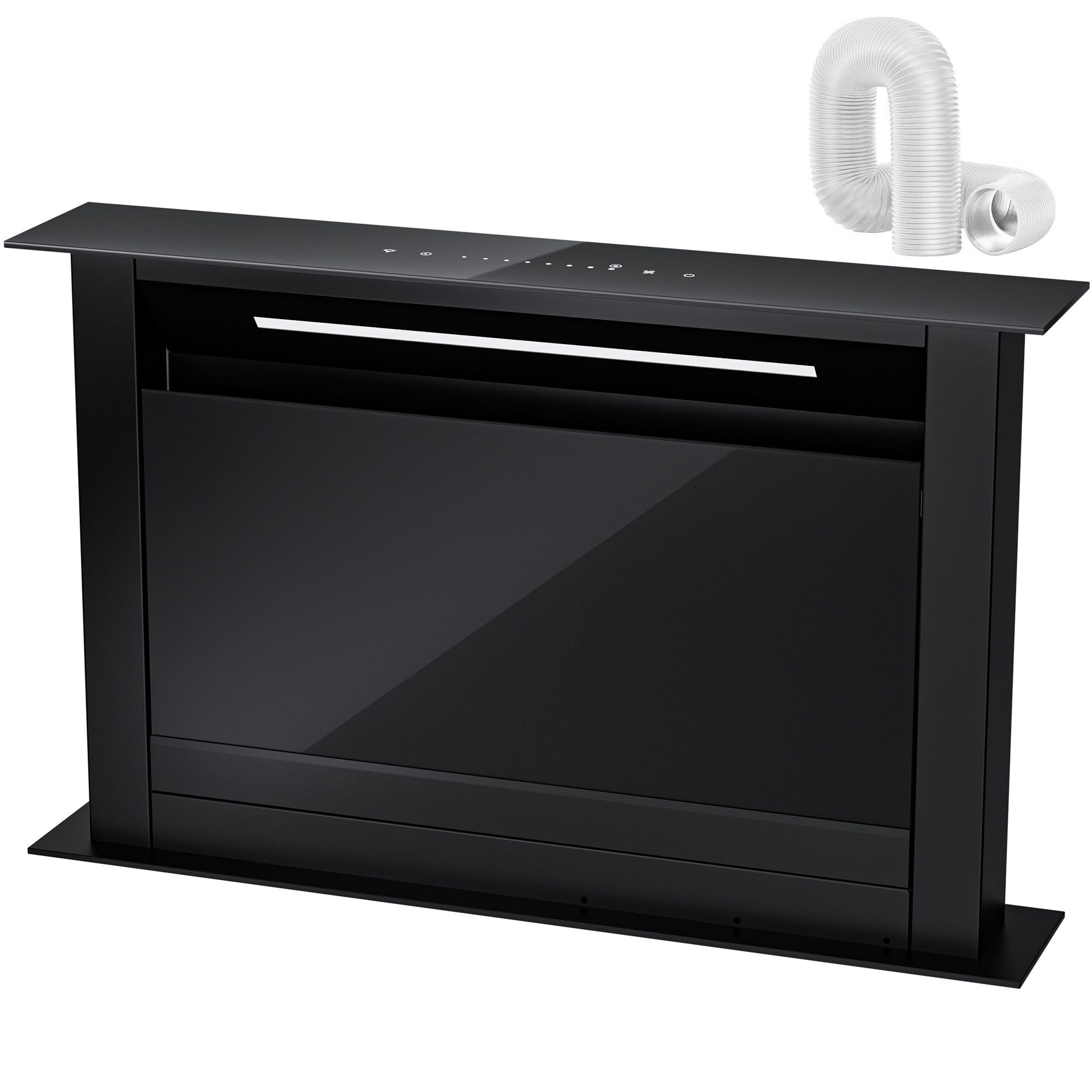 Levivo Deckenhaube A++ Dunstabzugshaube 60cm und 90cm Umluft & Abluft mit 600 m³/h Aktivkohlefiltern, Fettfiltern, LED-Beleuchtung