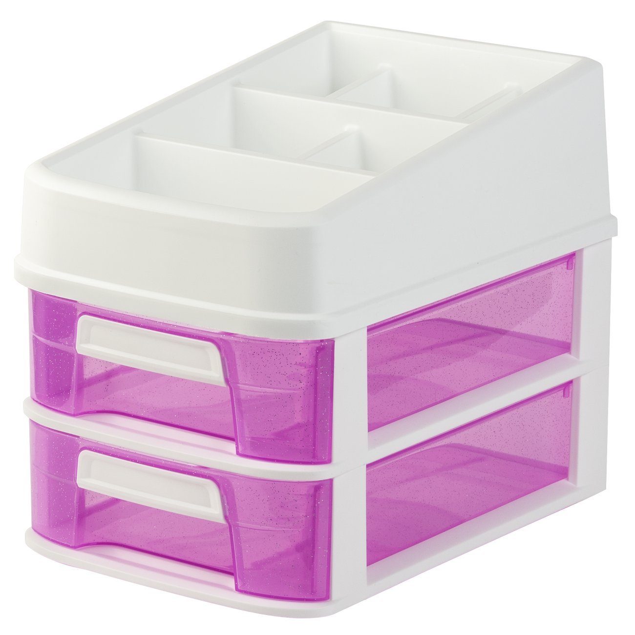 Engelland Organizer Multifunktions-Organizer mit Schubladen (Vorteils-Set, Aufbewahrungsbox), universell einsetzbar, robuster Kunststoff Weiß/Pink