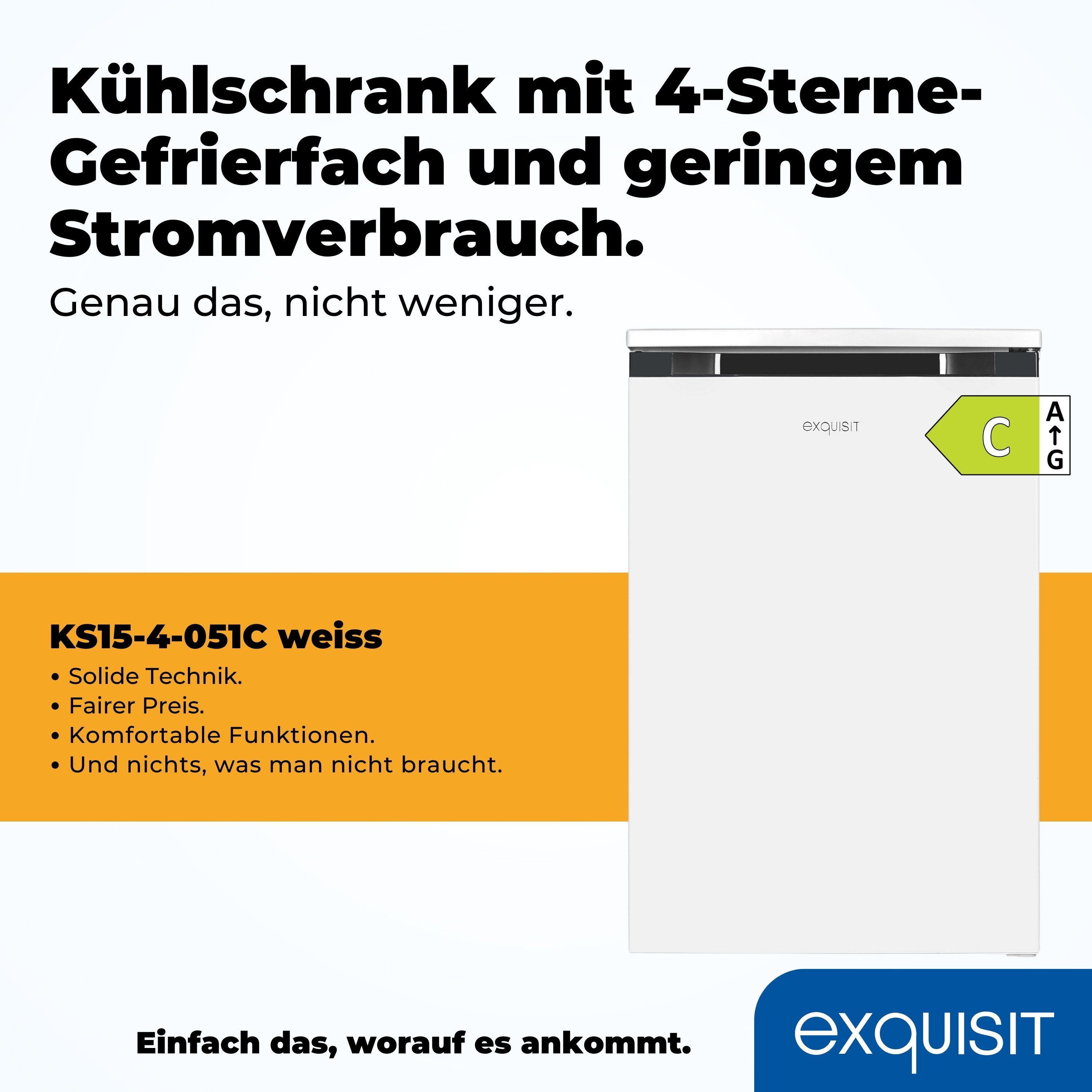 exquisit Kühlschrank KS15-4-051C weiss, 84,5 cm hoch, 54,9 cm breit, Flexibel & geräumig: 107 L Mini-Kühlschrank mit 4-Sterne Gefrierfach