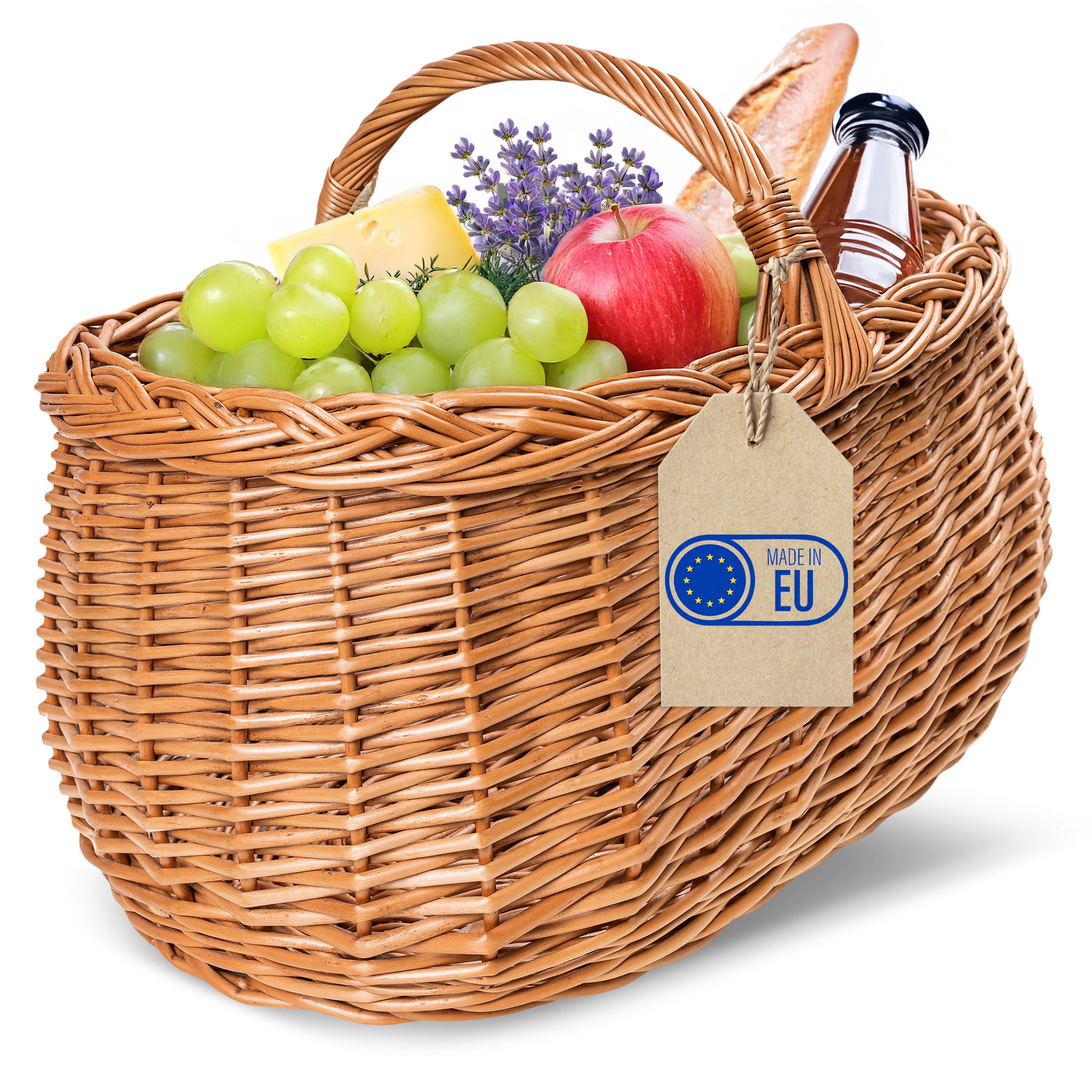 Creative Home Einkaufskorb Picknickkorb Weidenkorb mit Henkel Naturbraun Handgeflochten