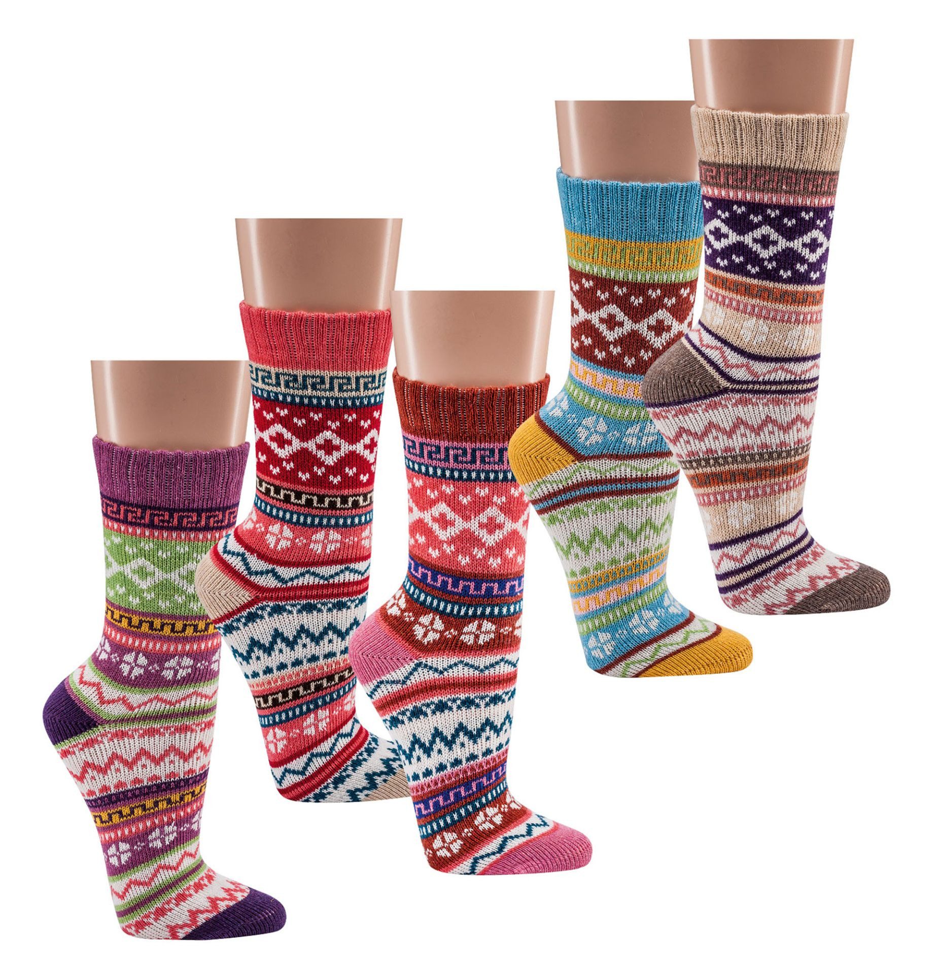 FussFreunde Norwegersocken 3 Paar bunte Norweger Damensocken Hygge Baumwolle Antiloch-Garantie