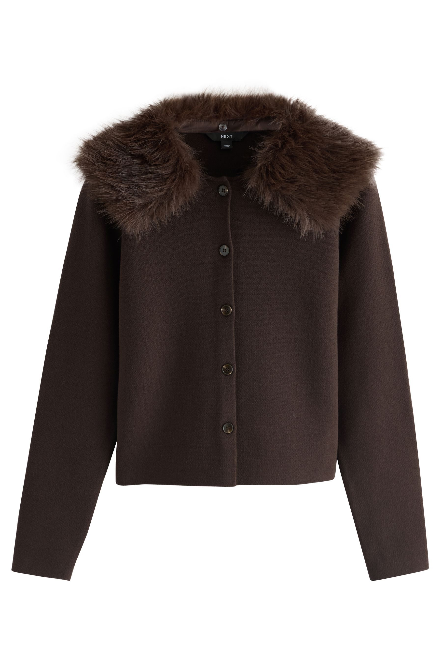 Next Strickpullover Strickjacke mit abnehmbarem Kunstfellbesatz (1-tlg) günstig online kaufen