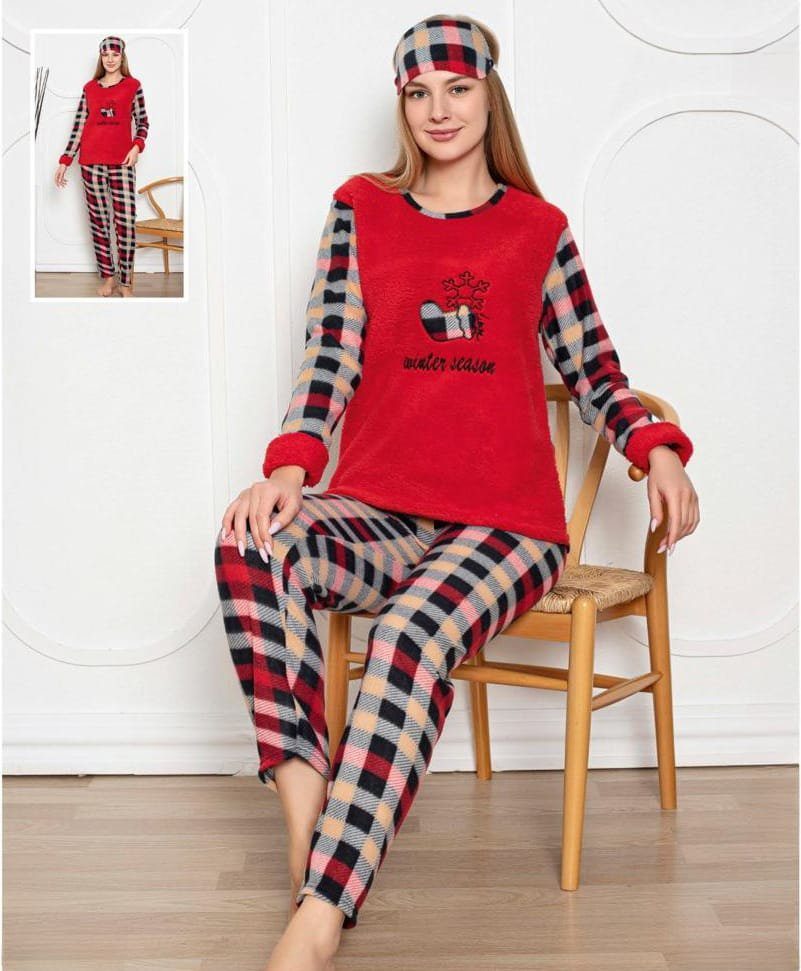 Selef Creation Pyjama Flauschige Pyjama Set für Winter Schlafanzug 3Tlg Lila