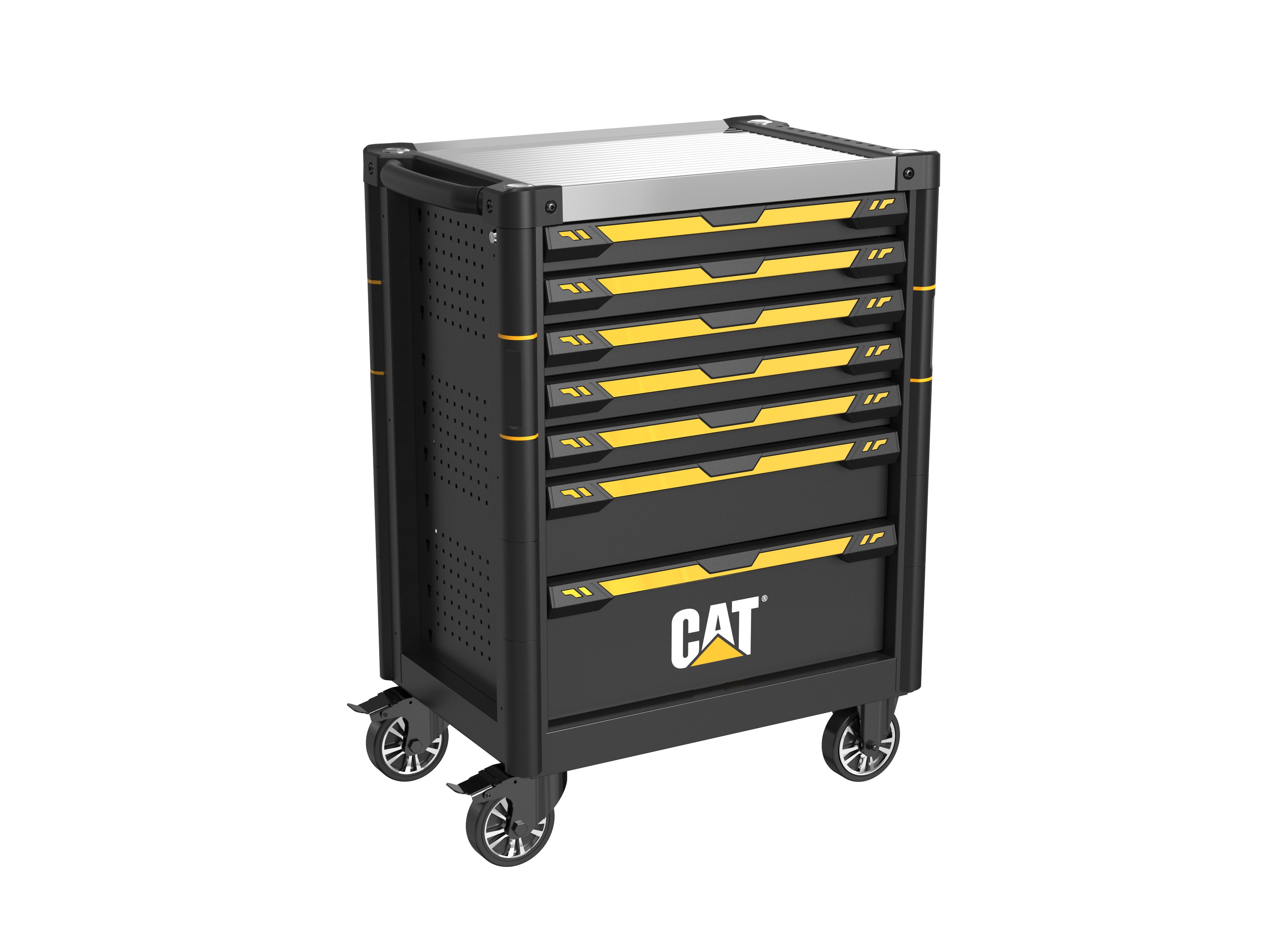 CAT Werkstattwagen CAT Werkzeugkasten 5 von 7 Schubladen bestückt – Profi Werkzeugwagen, Mobiler Werkzeugschrank mit Rollen