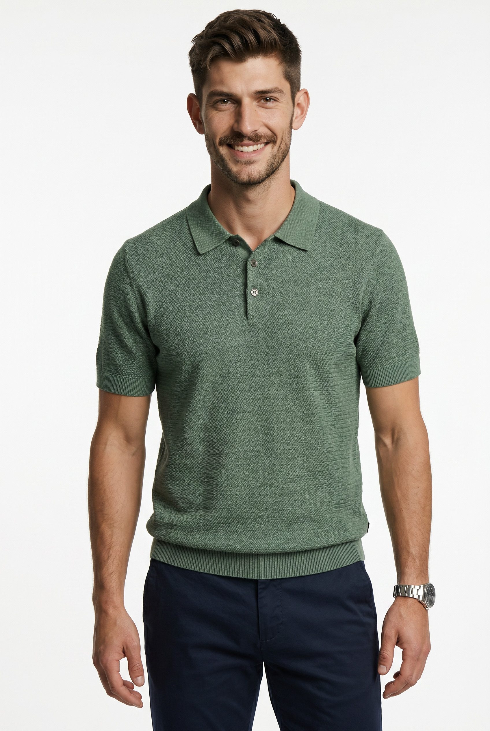Jack & Jones Polokragenpullover JPRBLURILEY KNIT POLO SS SN Baumwolle, regular fit