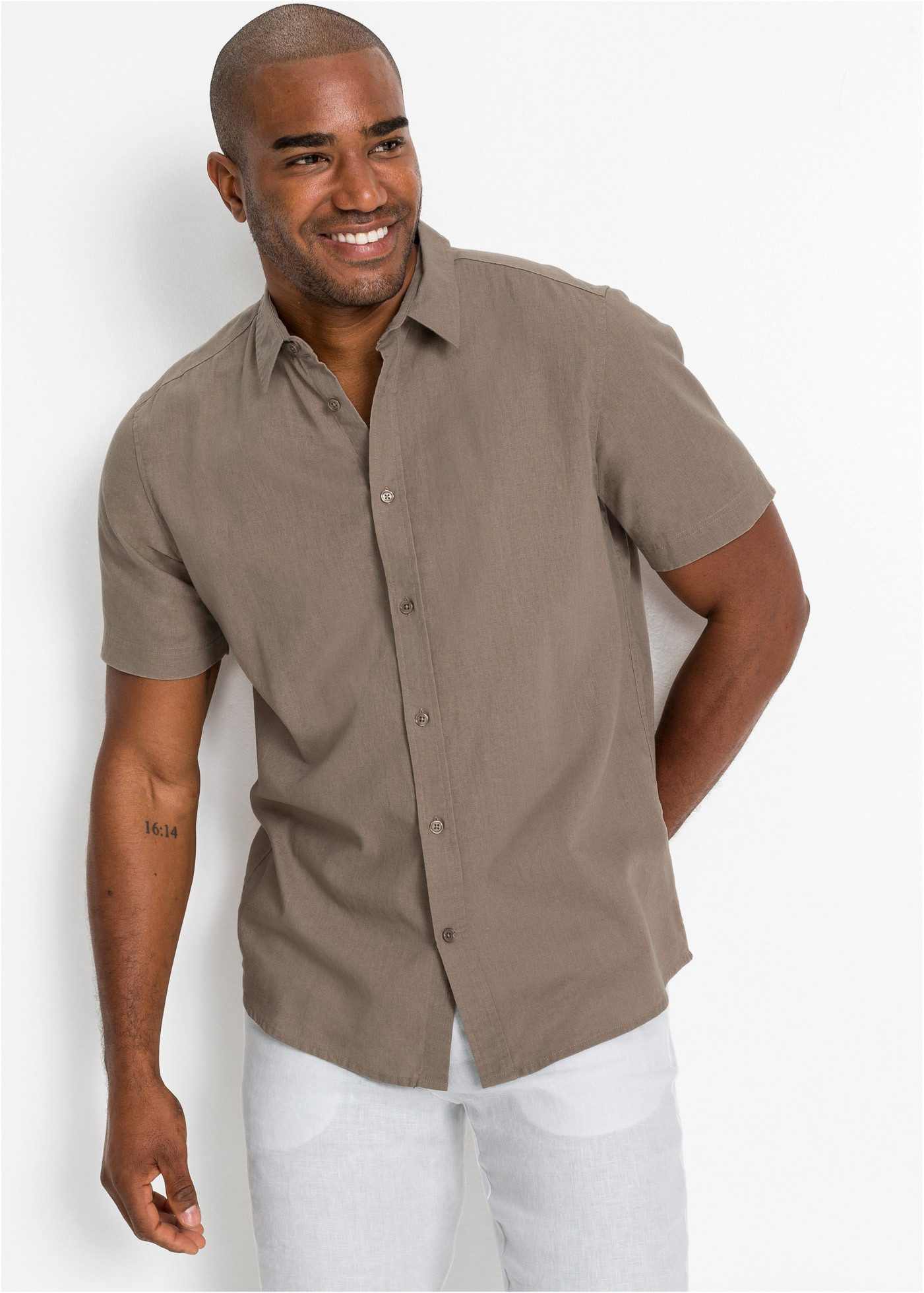 bonprix Kurzarmhemd Regular Fit, aus Leinen-Baumwoll-Mix, mit kurzem Arm, Kentkragen