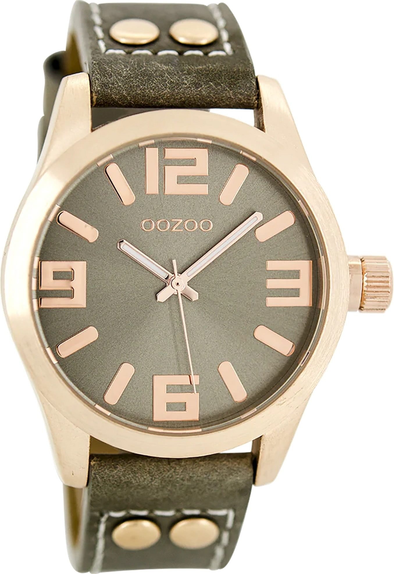 OOZOO Quarzuhr Oozoo Damen Armbanduhr dunkelgrün Analog, (Analoguhr), Damenuhr rund, groß (ca. 41mm) Lederarmband, Casual-Style