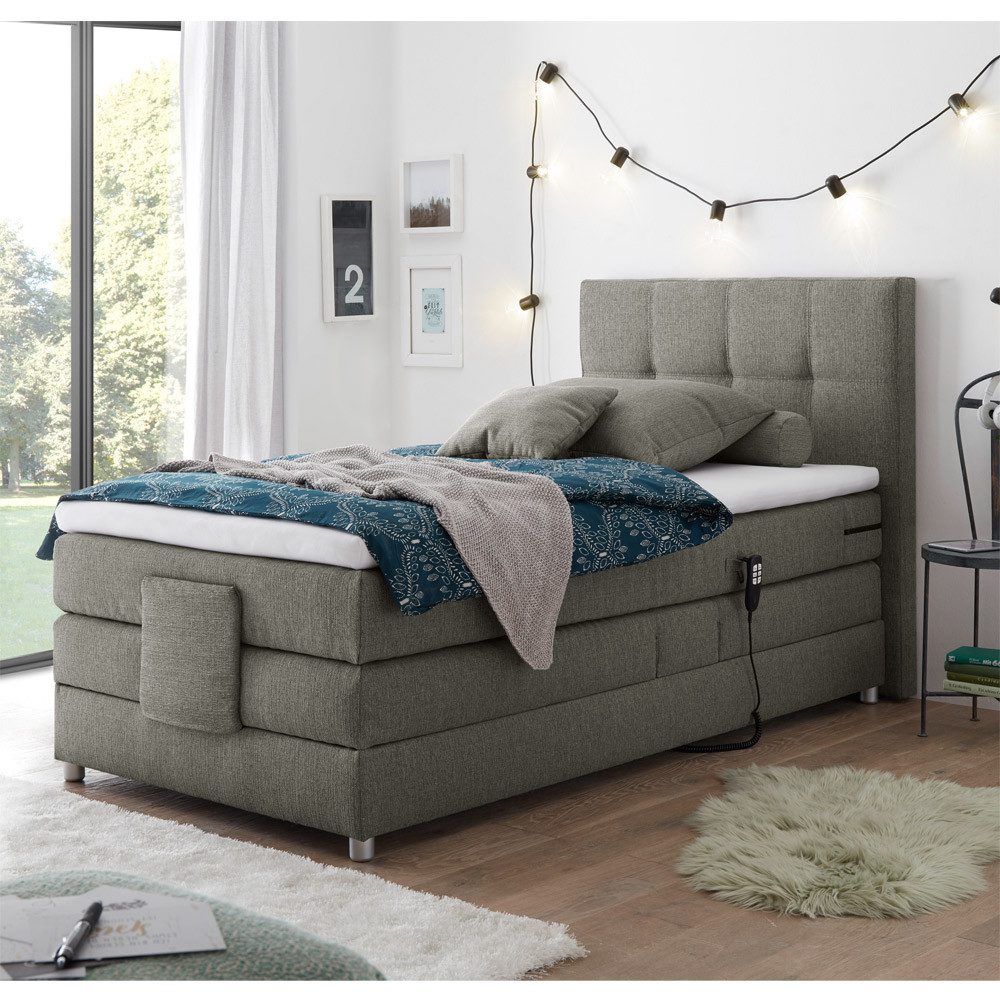 Lomadox Boxspringbett MANAUS-09, in silber, Härtegrad H2, 120x200cm, elektrisch verstellbar