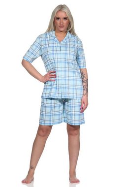 Normann Pyjama Damen kurzarm Shorty Pyjama aus Jersey zum durchknöpfen in Karo-Optik