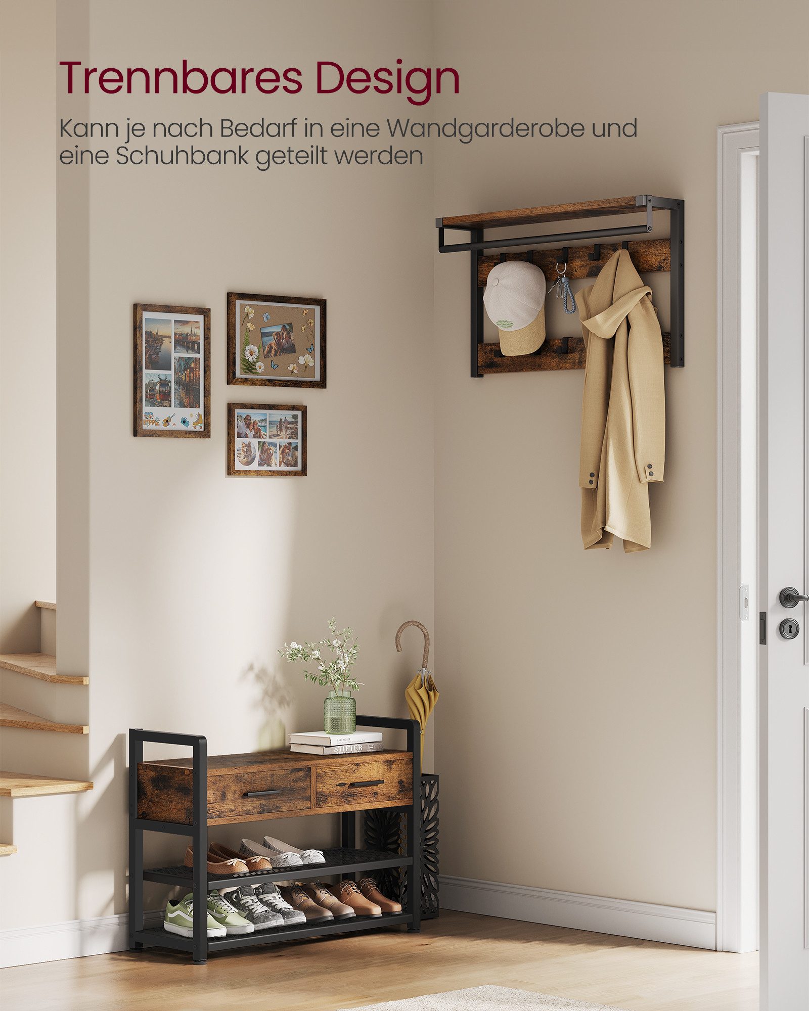 VASAGLE Garderobenständer, Trennbares Design, Garderobenständer mit günstig online kaufen