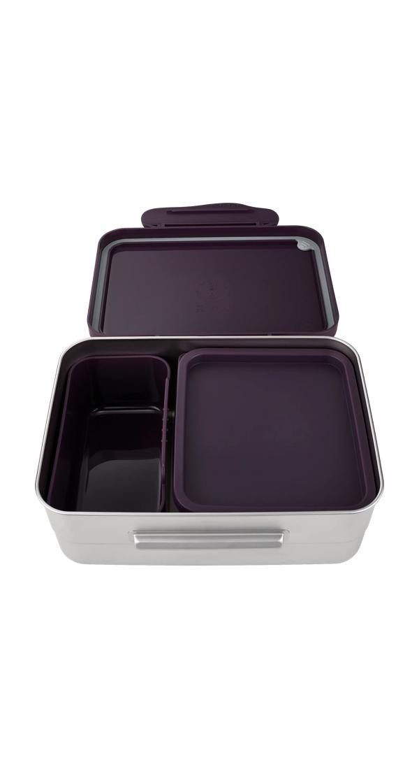 ergobag Lunchbox Edelstahl Brotdose, Edelstahl, (Edelstahl Brotdose, 3-tlg., 1x Brotdose, 1x Trennfach), spülmaschinengeeignet bis 45 Grad, Handwäsche empfohlen
