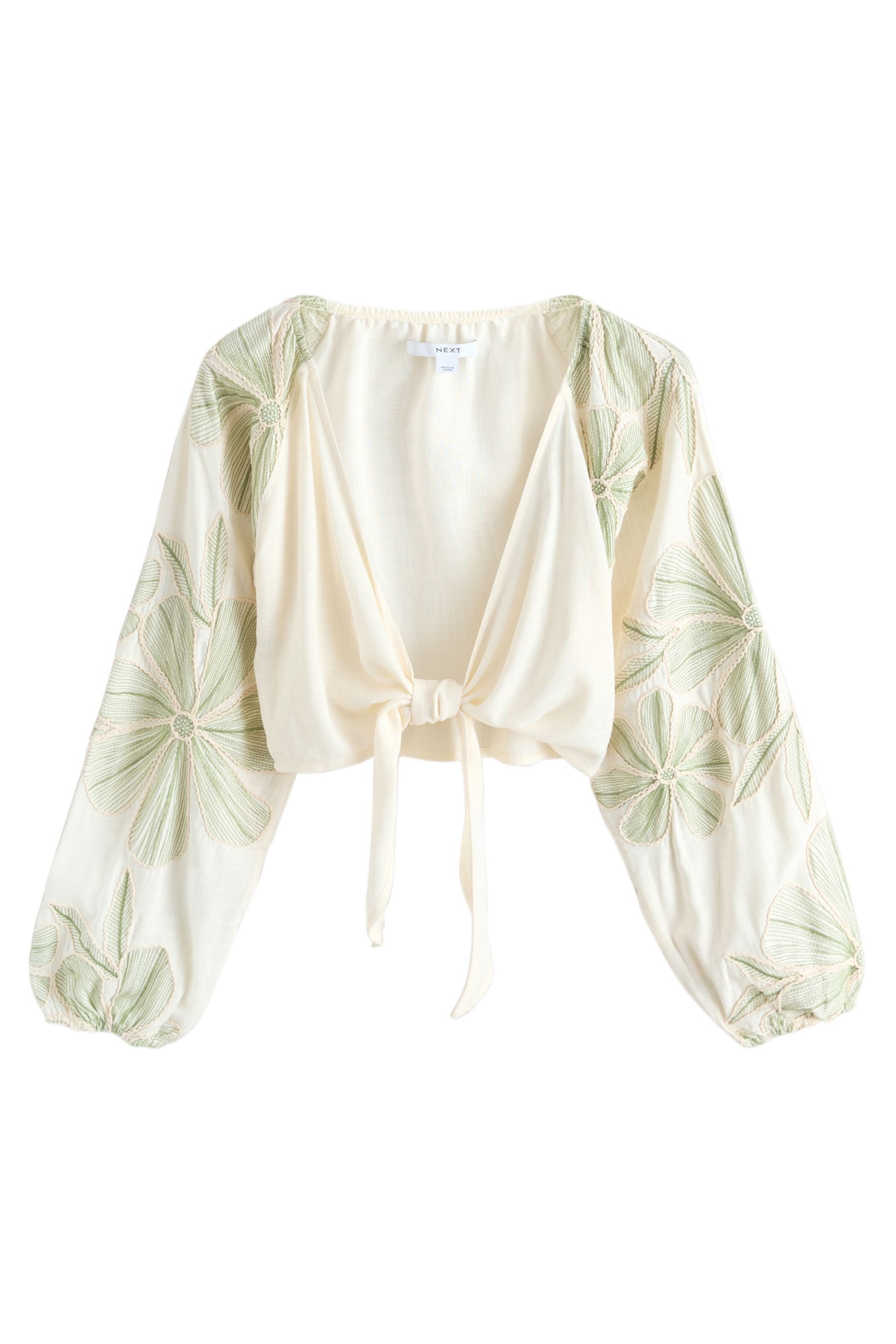 Next Shirtjacke Cover-up mit Blumenstickerei und Bindedetail vorne (1-tlg)