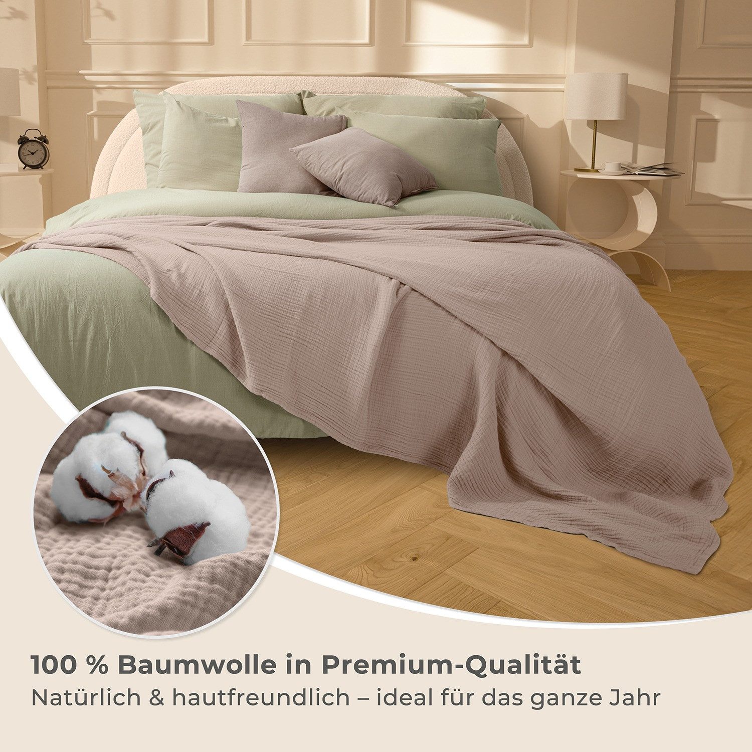 Laynenburg Tagesdecke Musselin aus 100% Baumwolle – Baumwolldecke, Kuscheldecke, Wohndecke als Sommerdecke, Bett-Überwurf, Couch-Überwurf, Sofa-Decke – Bild 4 von 5