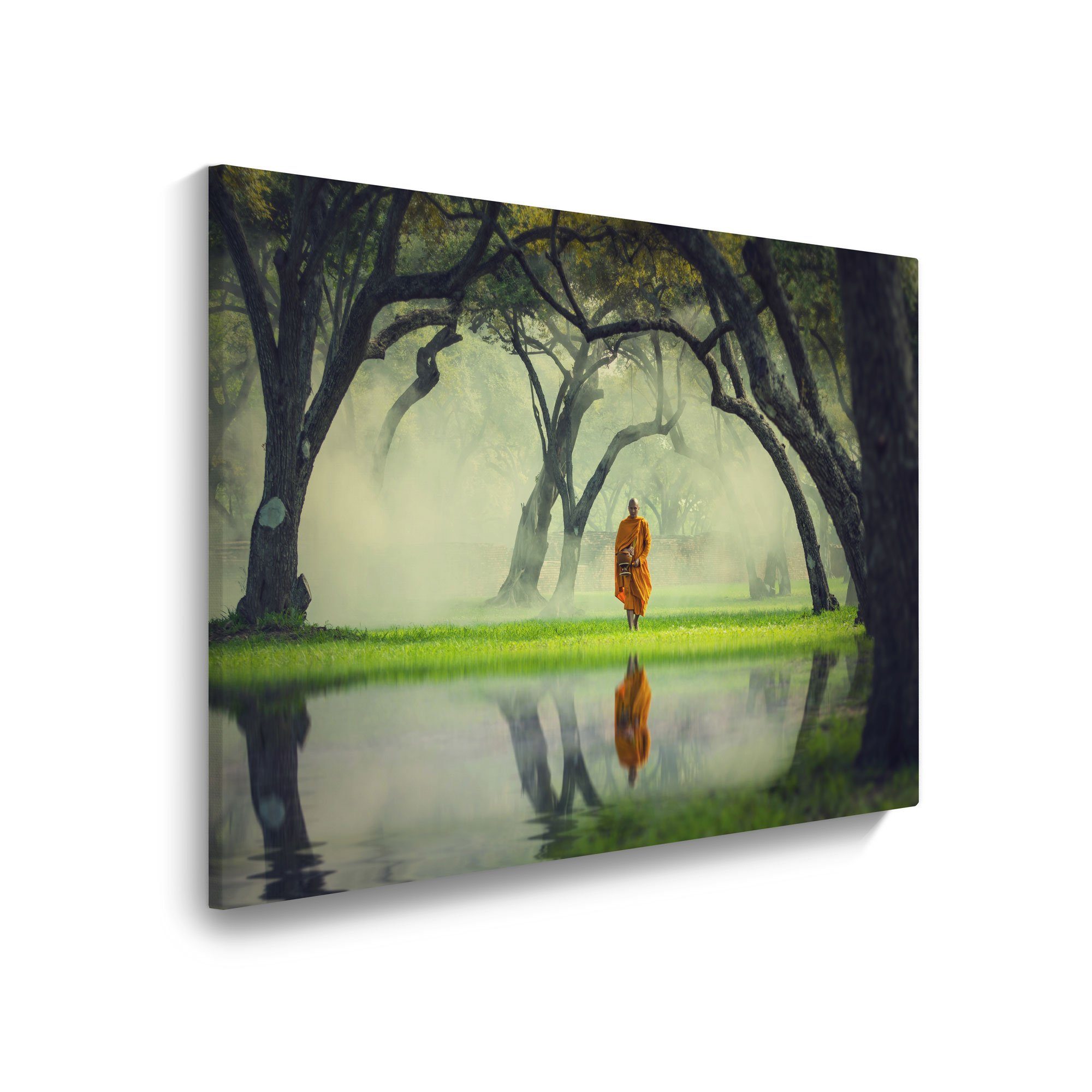WallSpirit Leinwandbild "Mönch am See" - moderner Kunstdruck - XXL Wandbild, Leinwandbild geeignet für alle Wohnbereiche