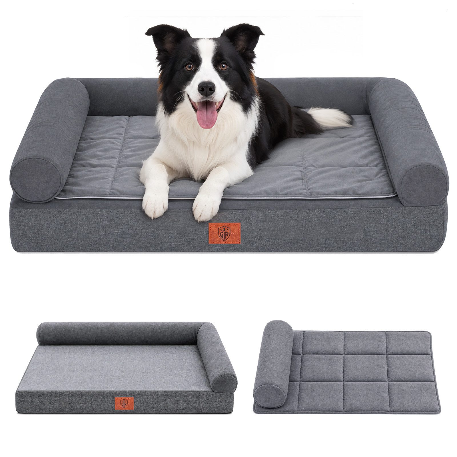 GTPLAYER Tierbett Premium Hundebett mit Druckentlastung, Wasserdicht Waschbar, 2-in-1-Kühl-/Heizunterlage, abnehmbaren Kissen