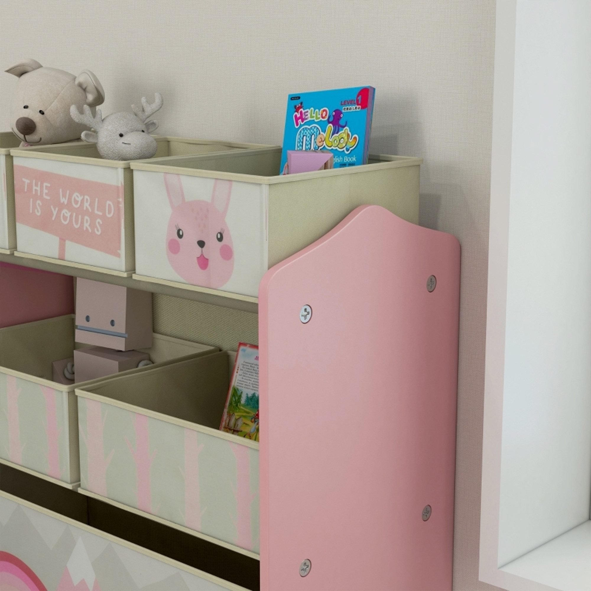 MC Star Kinderkleiderschrank Kinderschrank mit 6 Stoffboxen, niedliches Motiv, 63x30x66 cm, Rosa – Bild 4 von 5