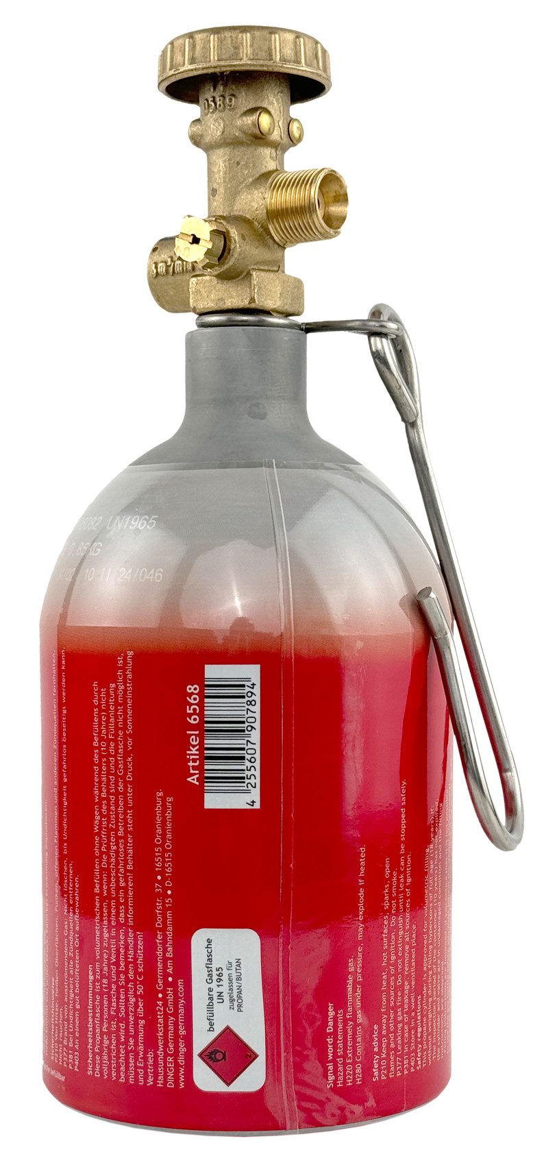 WELDINGER Gas Aluminium Propanflasche Profill 0.5 0,425 kg rot Handwerkerflasche, befüllbare Kleinflasche für Propan/Butan, Aluminiumzylinder
