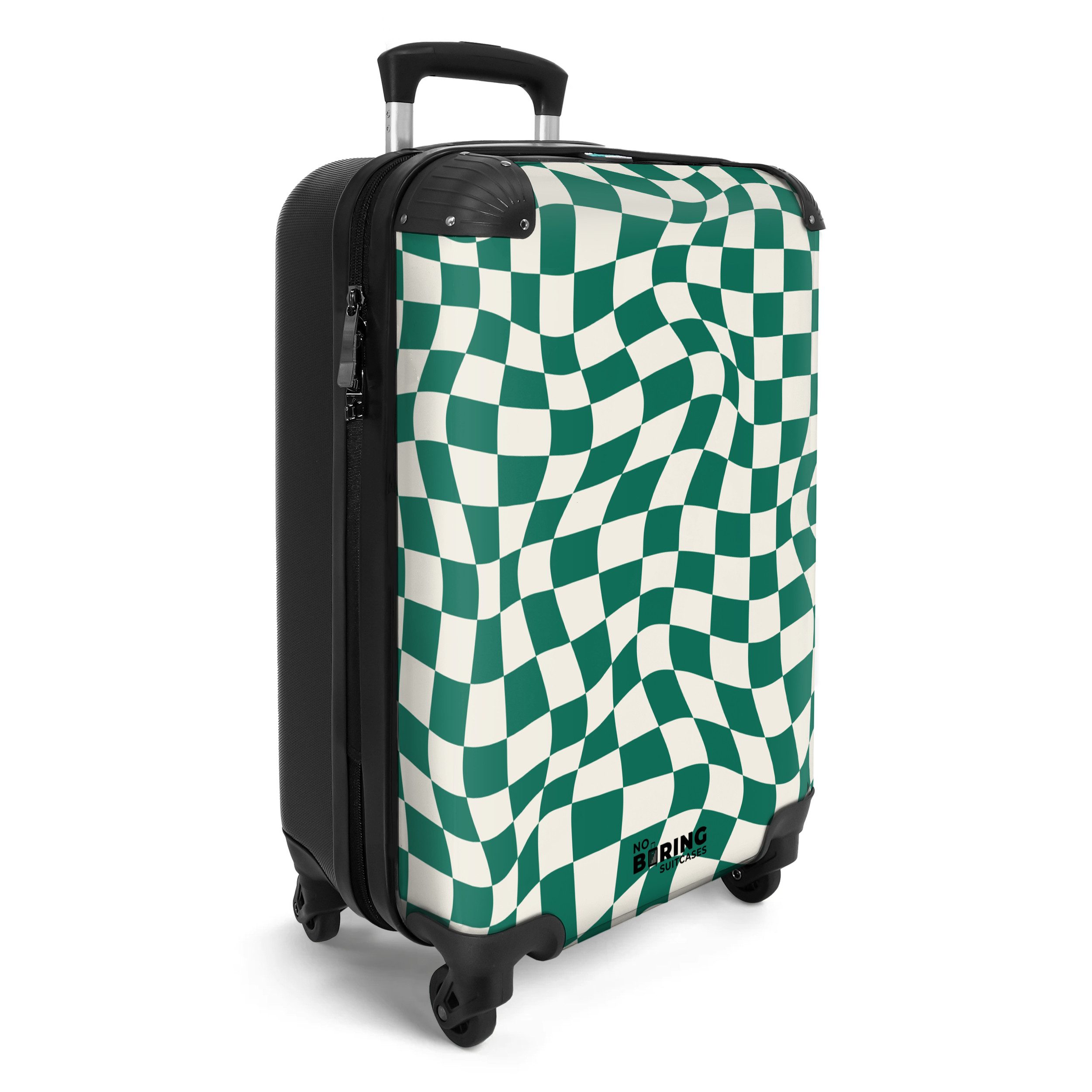 NoBoringSuitcases.com© Hartschalen-Trolley Grün-weißer Karodruck in Wellenf günstig online kaufen