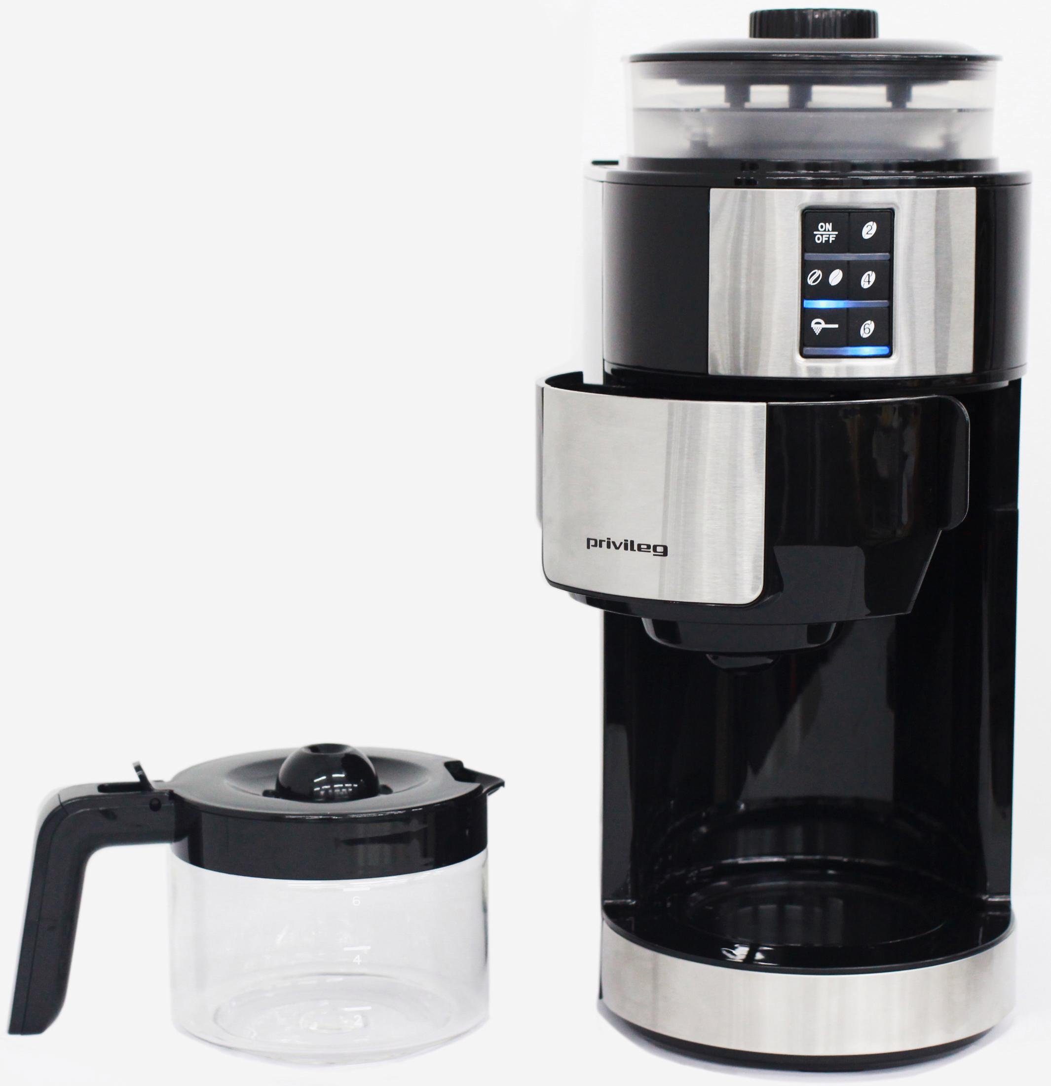 Privileg Kaffeemaschine mit Mahlwerk CM1121-GS, Papierfilter 1x2, Individueller Mahlgrad, programmierbare Kaffeestärke, Warmhalteplatte