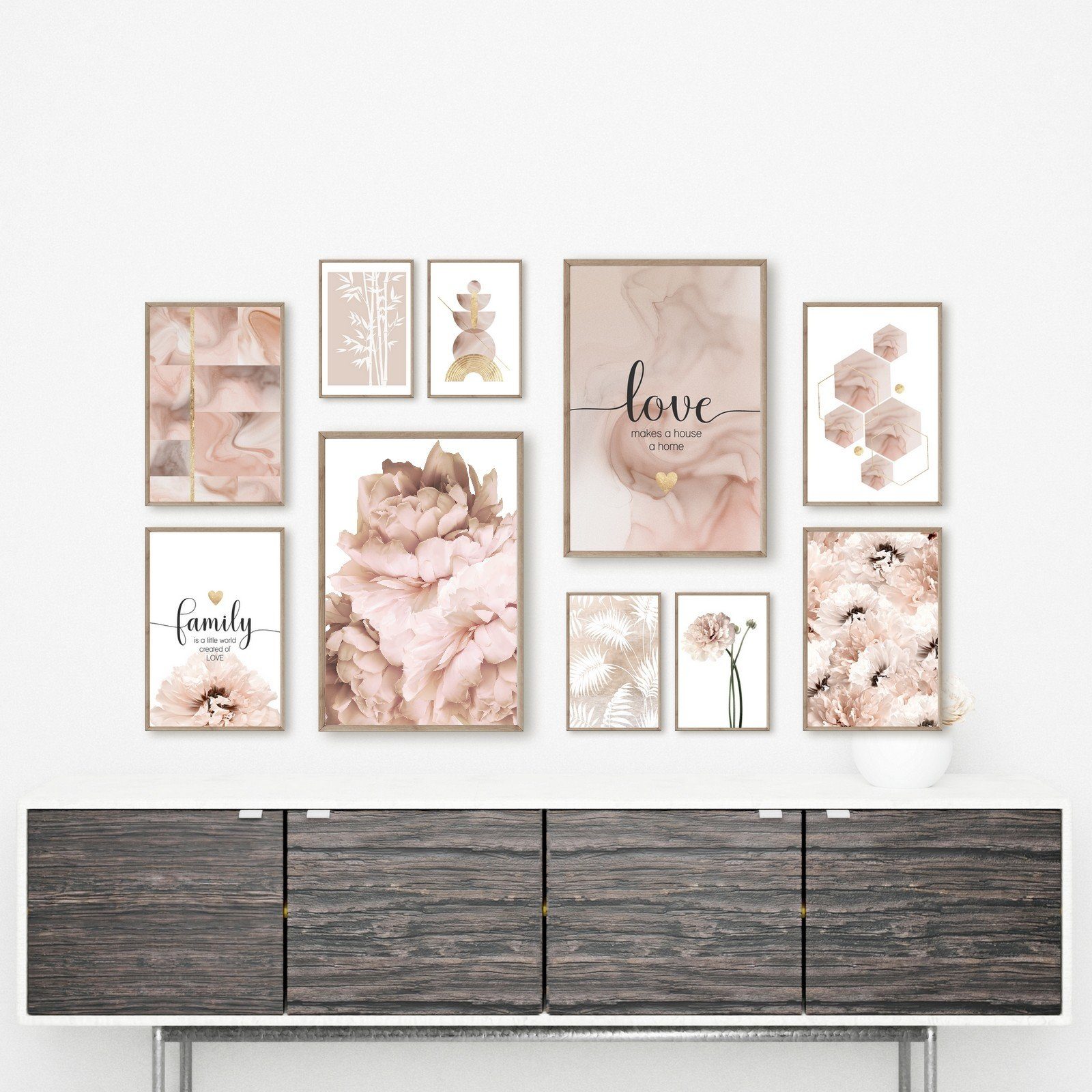 homestyle-accessoires Poster Bilder Set Wandbilder Bilderwand Bilderset LOVE MAKES A HOUSE A HOME, (10 St), - OHNE BILDERRAHMEN - Sorgfältige & sichere Verpackung