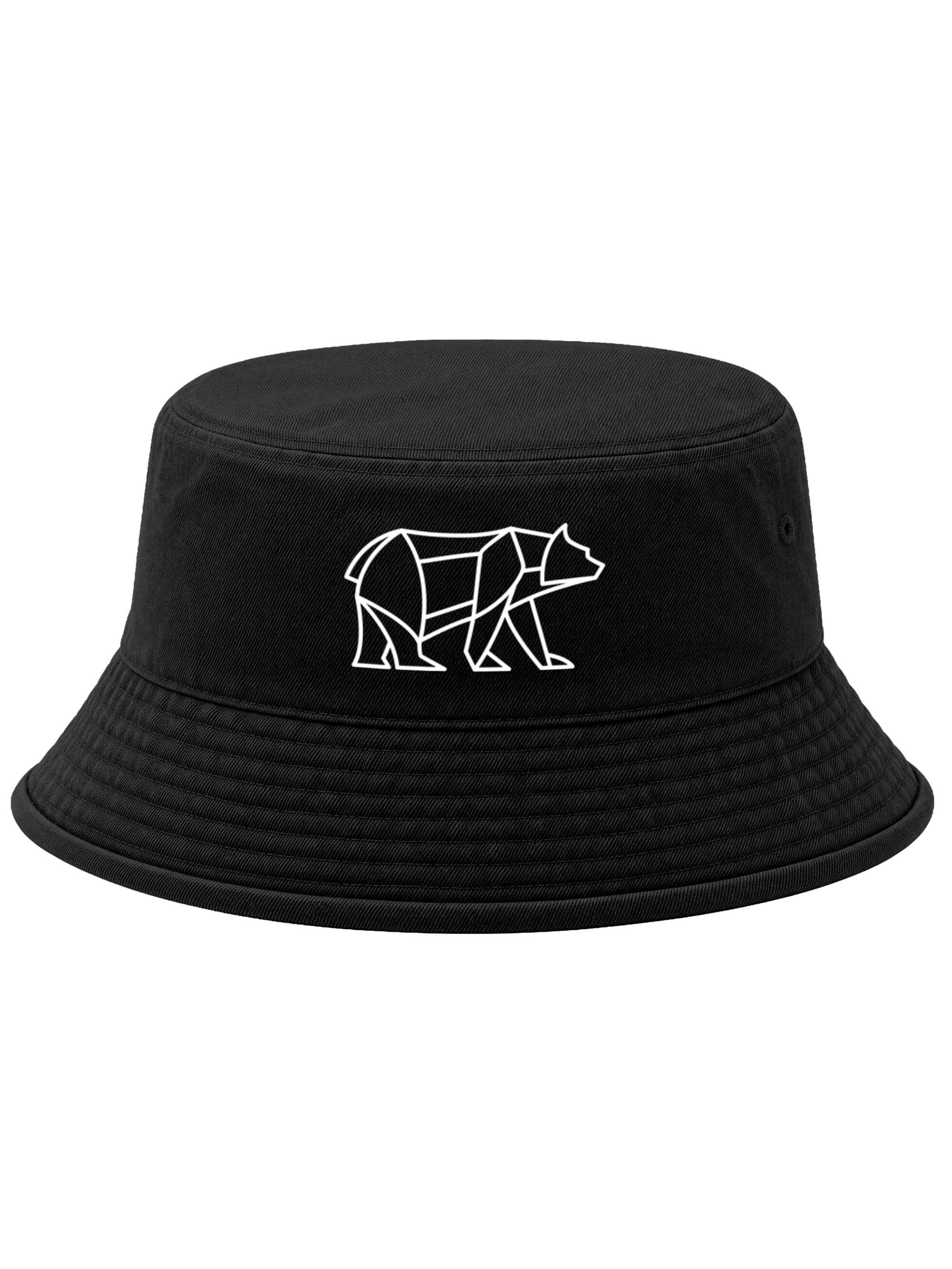 Neverless Fischerhut Anglerhut mit Print Bär Lineart Polygon Bucket Hat Baumwolle