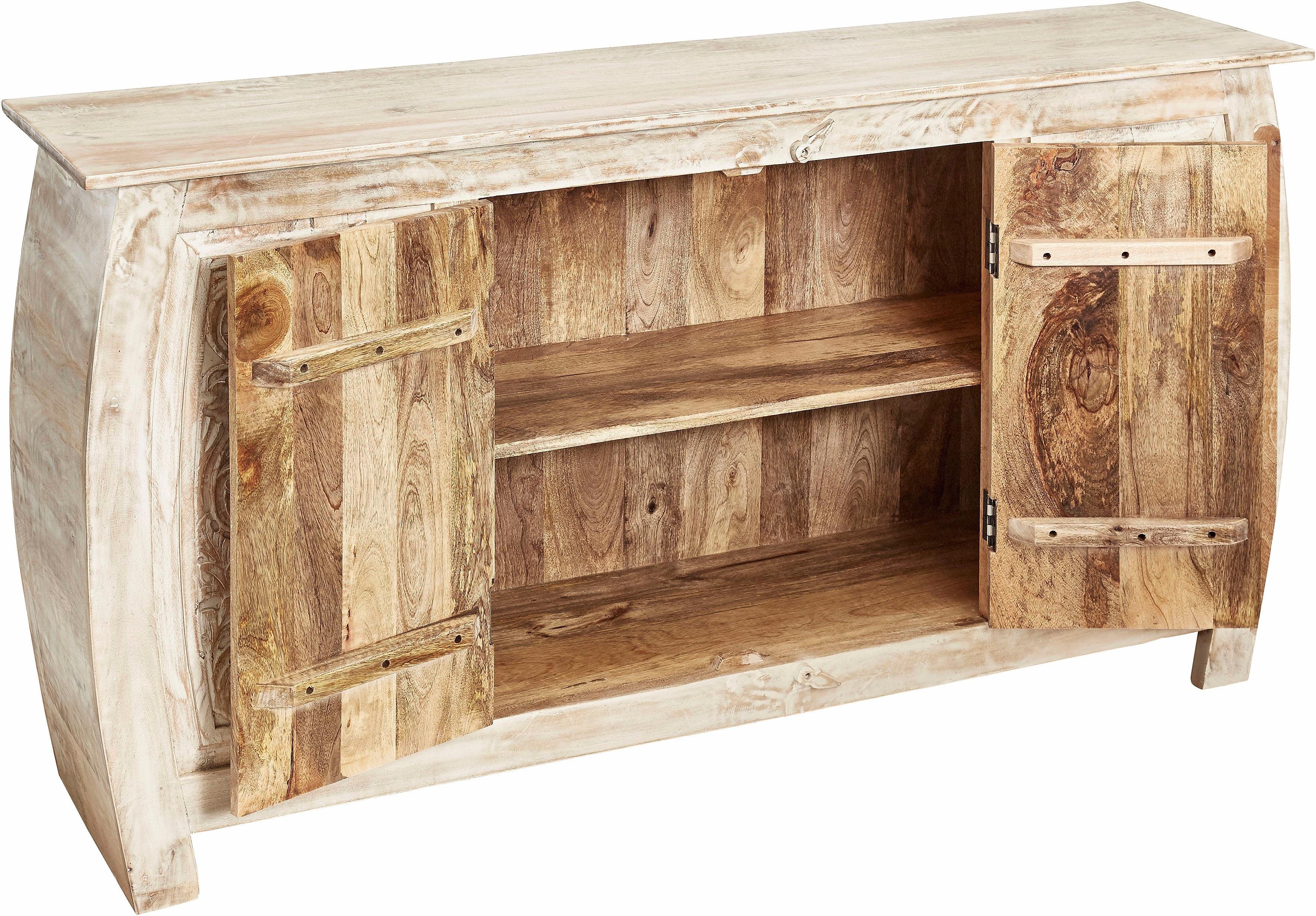 OTTO home Sideboard Mahar Kommode handgefertigt mit 2 Türen, 2 Fächern und Metallgriffen, dekorative handgefertigte Schnitzereien mit Metallgriffen, 166cm breit – Bild 4 von 5