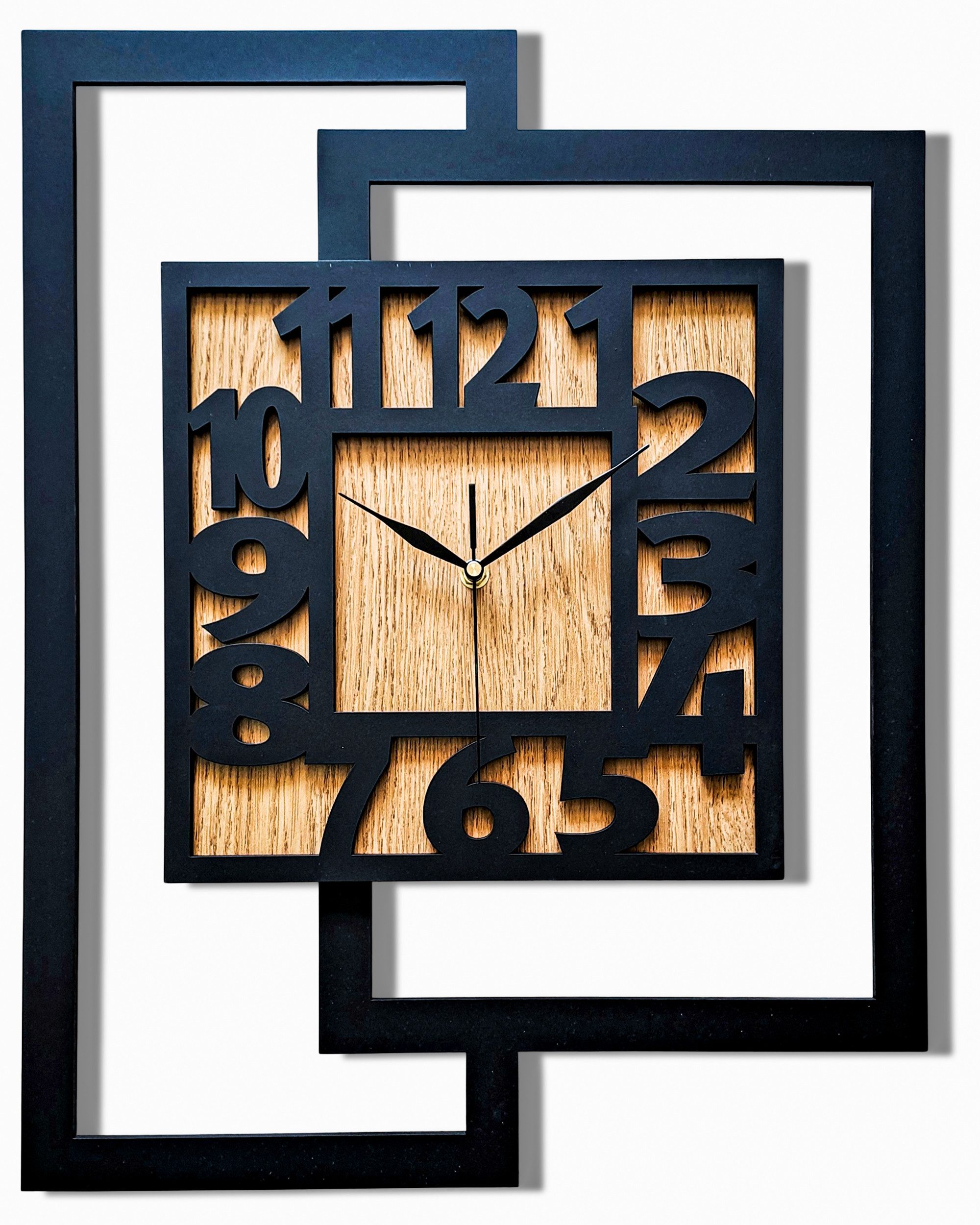 ORNAMENTI Wanduhr Moderne handgefertigte, moderne aus Holz, Hingucker 44 x 56 cm Eiche (Rechteckig vertikal, ohne Tickgeräusche für Wohnzimmer,lesbare Ziffern)