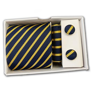 Lasernauten Krawatte gestreifte Krawatte mit Einstecktuch und Manschettenknöpfen Ton in Ton Set aus Krawatte, Einstecktuch und Manschettenknöpfen