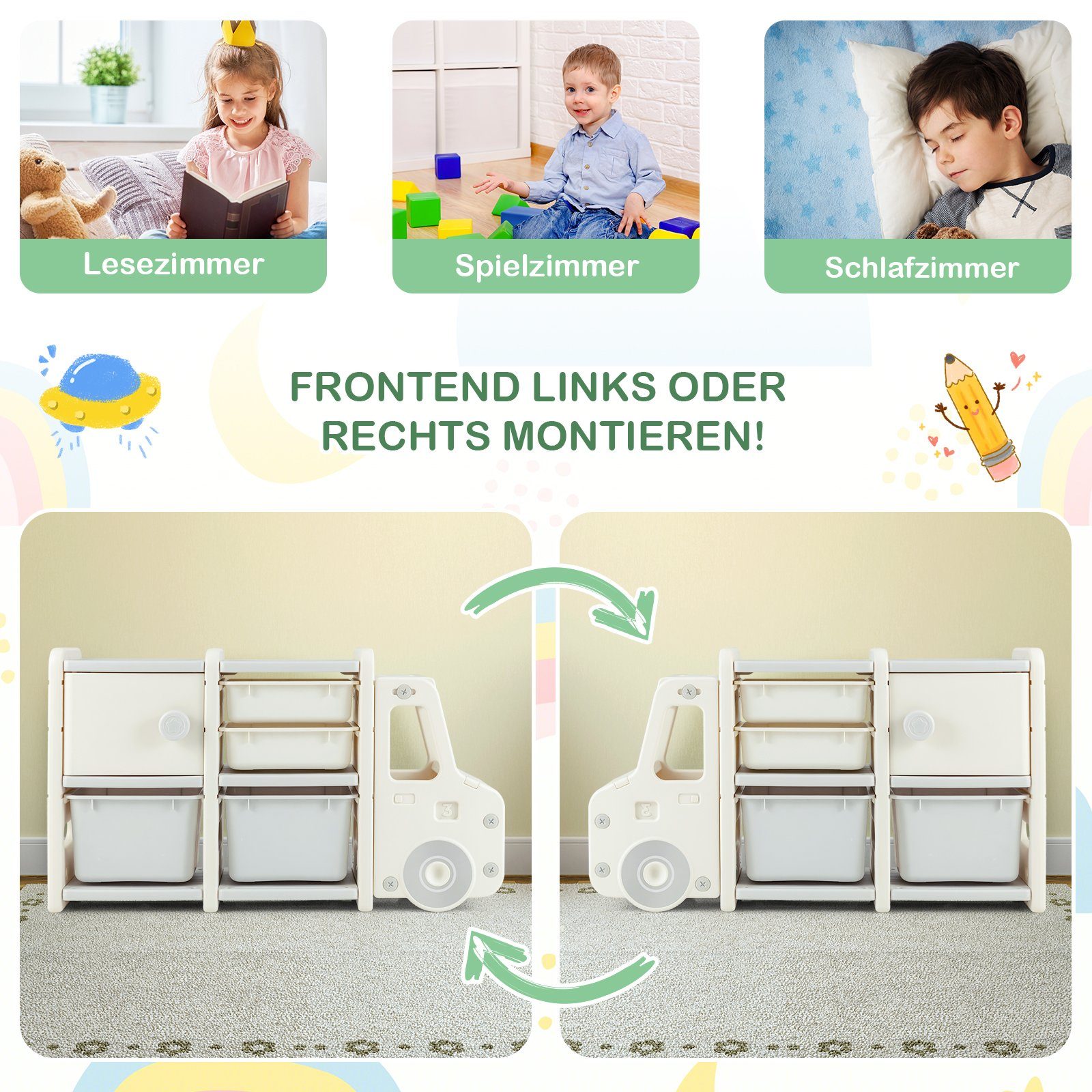 COSTWAY Spielzeugtruhe Kinderregal groß, 2 Ebenen, günstig online kaufen
