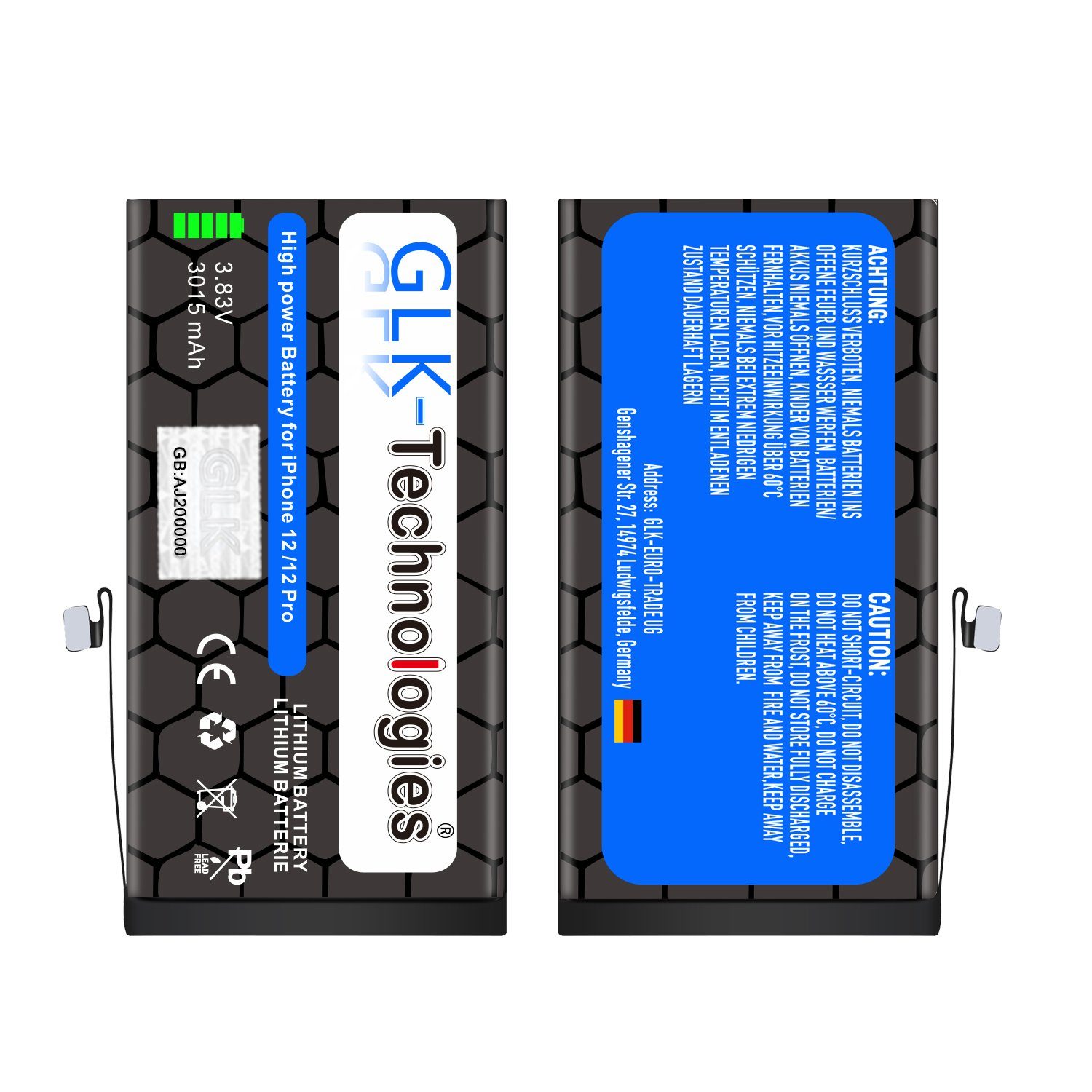 GLK-Technologies GLK für iPhone Klebebandsätze 12 / Handy-Akku Pro 2x inkl. Akku 12