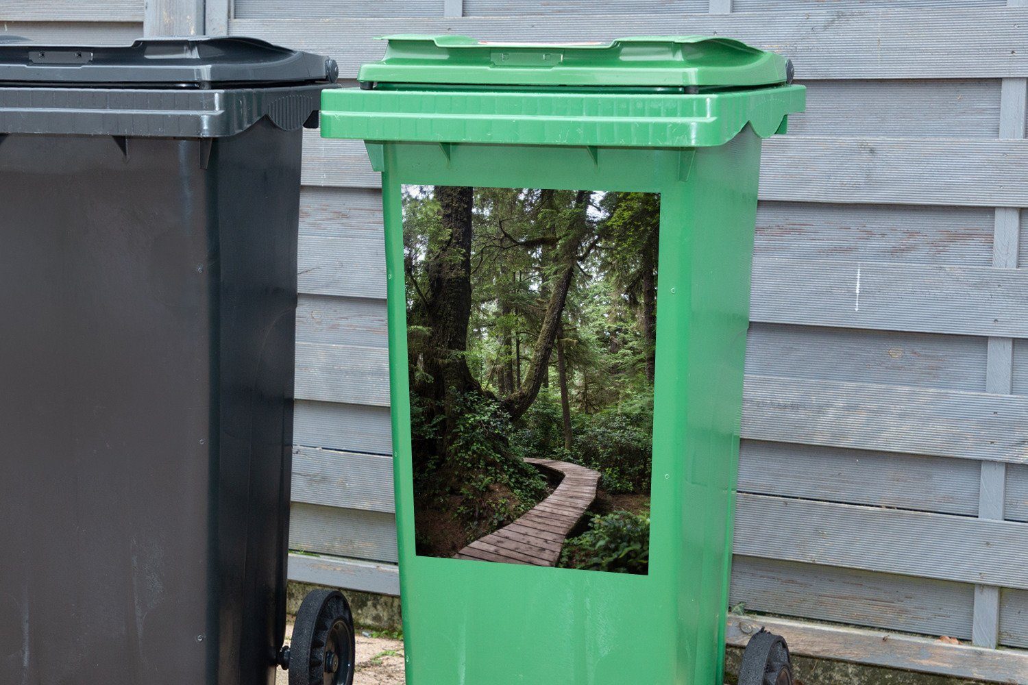 Costa den Wäldern Mülleimer-aufkleber, Mülltonne, Ricas Wandsticker St), in Container, Sticker, Holzbrücke (1 Abfalbehälter MuchoWow moosbewachsenen