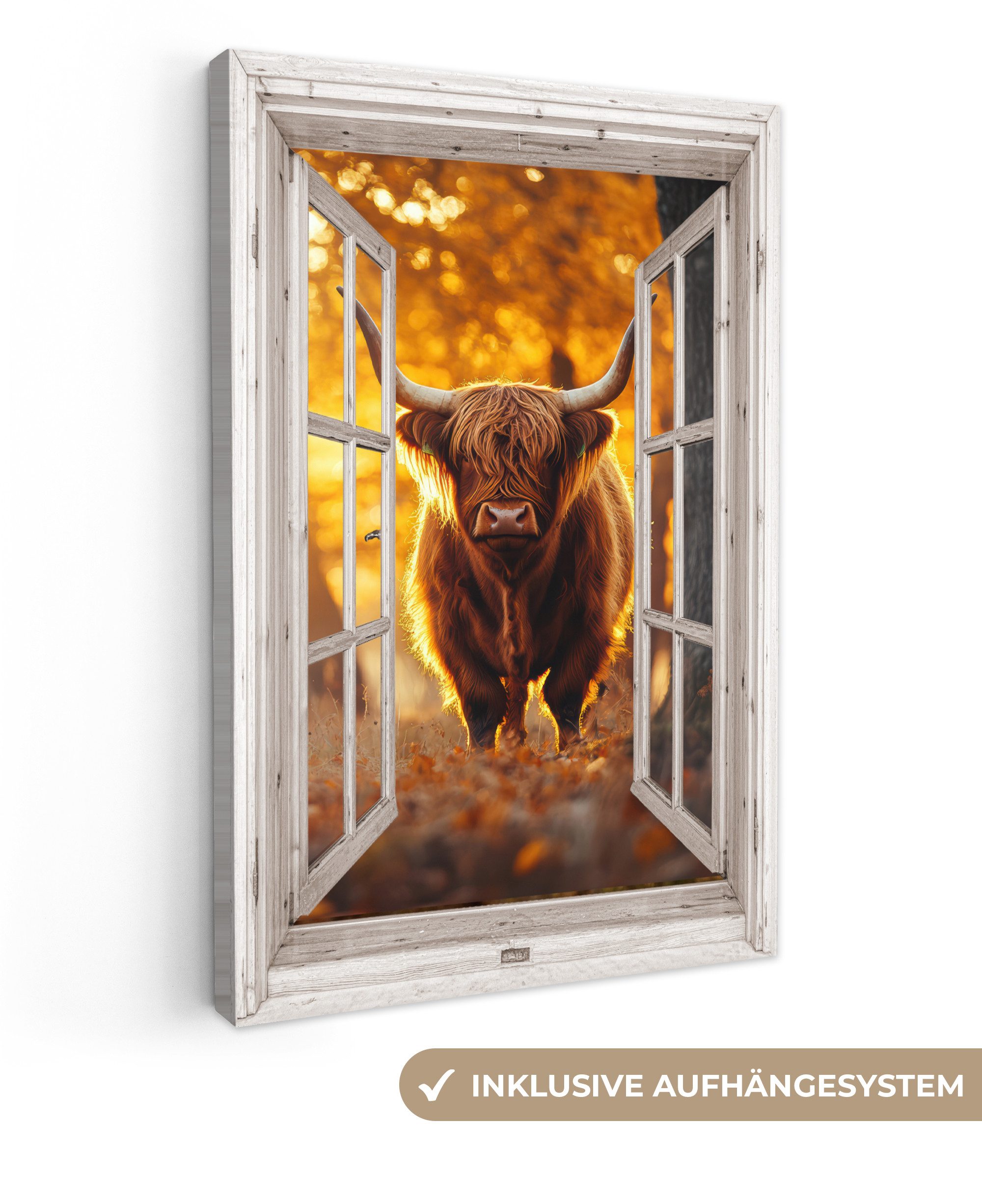 OneMillionCanvasses® Leinwandbild Schottischer Hochländer - Wald günstig online kaufen