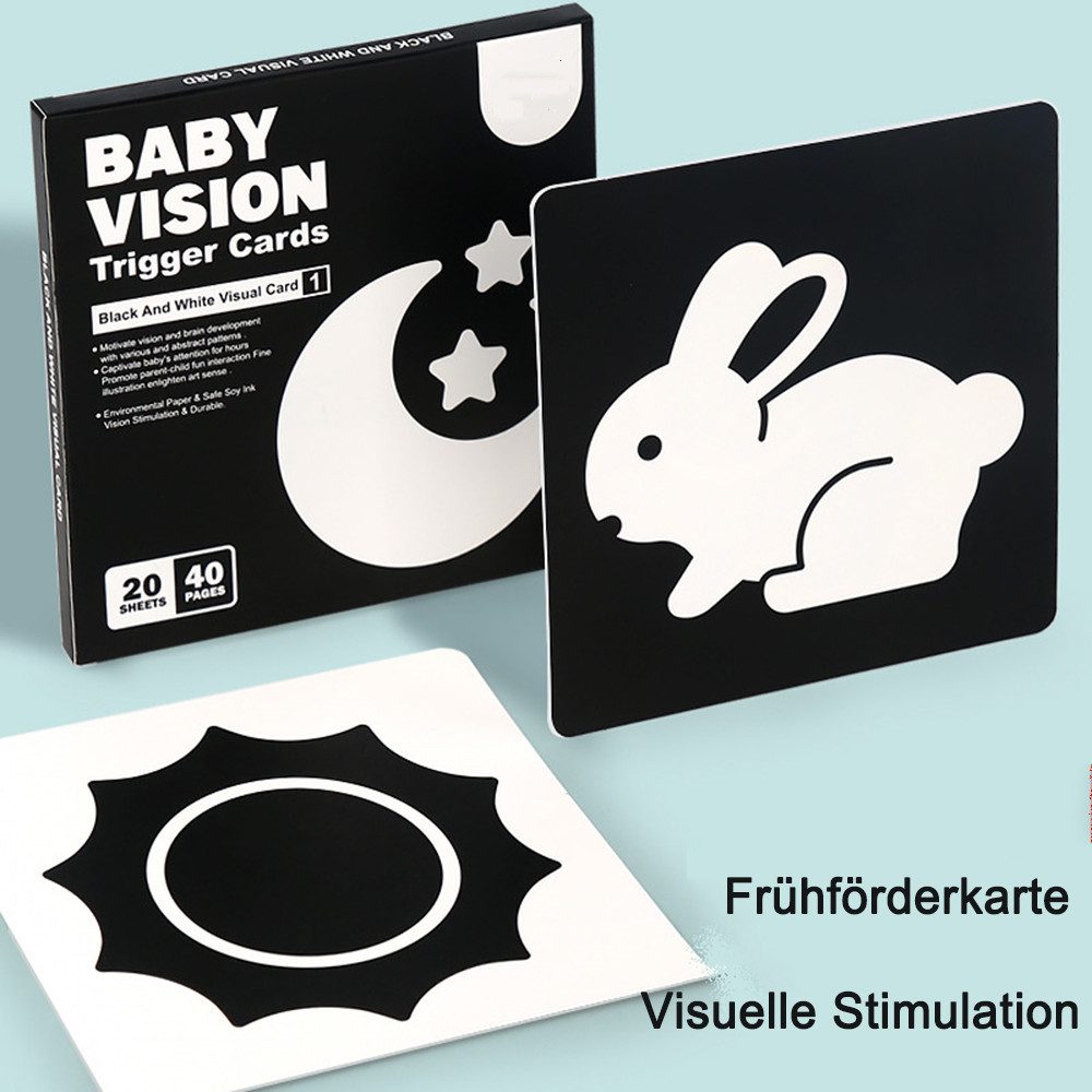 CLTYQ Lernspielzeug Sensory Toys Karten,20 Schwarz & Weiße Lernkarten für Kinder Kontrast (14.3x14.3cm), Montessori Kontrast-Karten,isuelle Stimulation Lernen Aktivität Karten