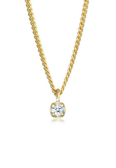 Elli DIAMONDS Collierkettchen Solitär Diamant (0.03 ct) Elegant 375 Gelbgold